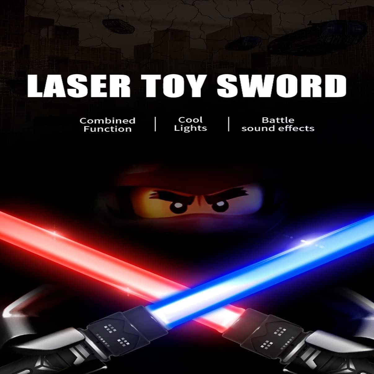 2-In-1 Light Swords - 2 PCS LED Dual Swords with FX Sound & Telescopic Handle for Kid - 7 Colors Expandable Light Swords Set Galaxy War Fighters Warriors for Halloween Dress Up Parties Xmas Present…