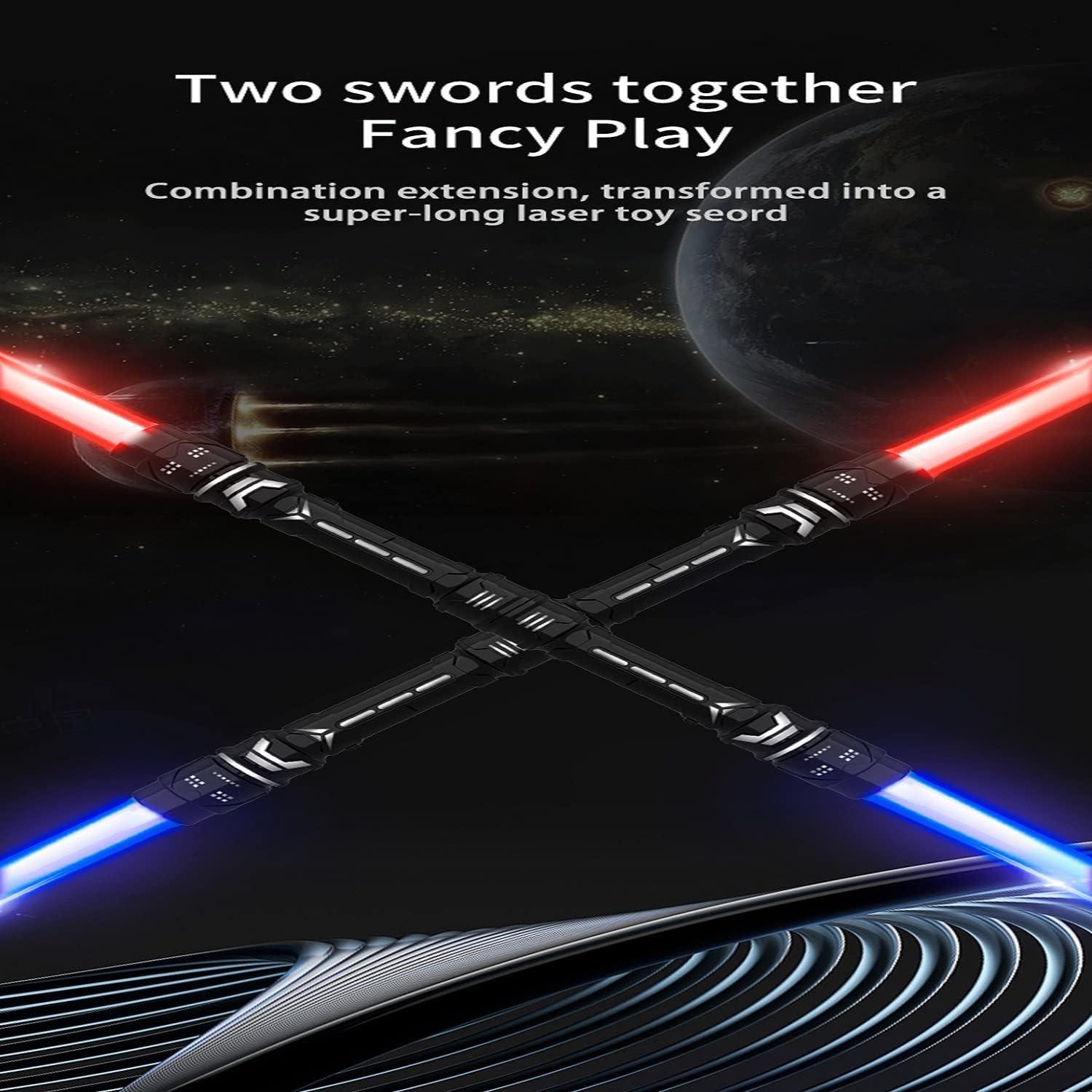 2-In-1 Light Swords - 2 PCS LED Dual Swords with FX Sound & Telescopic Handle for Kid - 7 Colors Expandable Light Swords Set Galaxy War Fighters Warriors for Halloween Dress Up Parties Xmas Present…