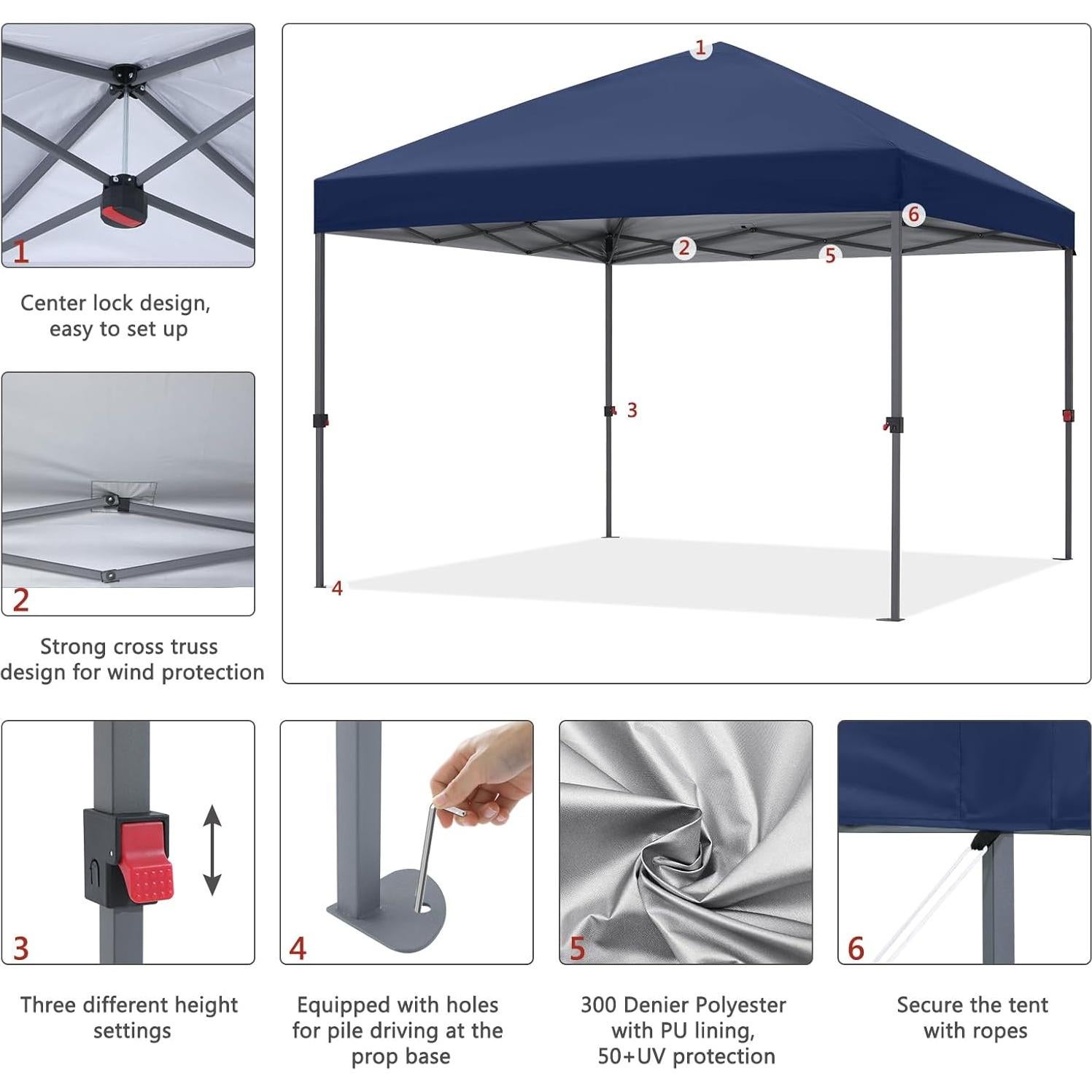 Carpa Plegable ABCCANOPY 3x3m Azul Marino con Protección UV