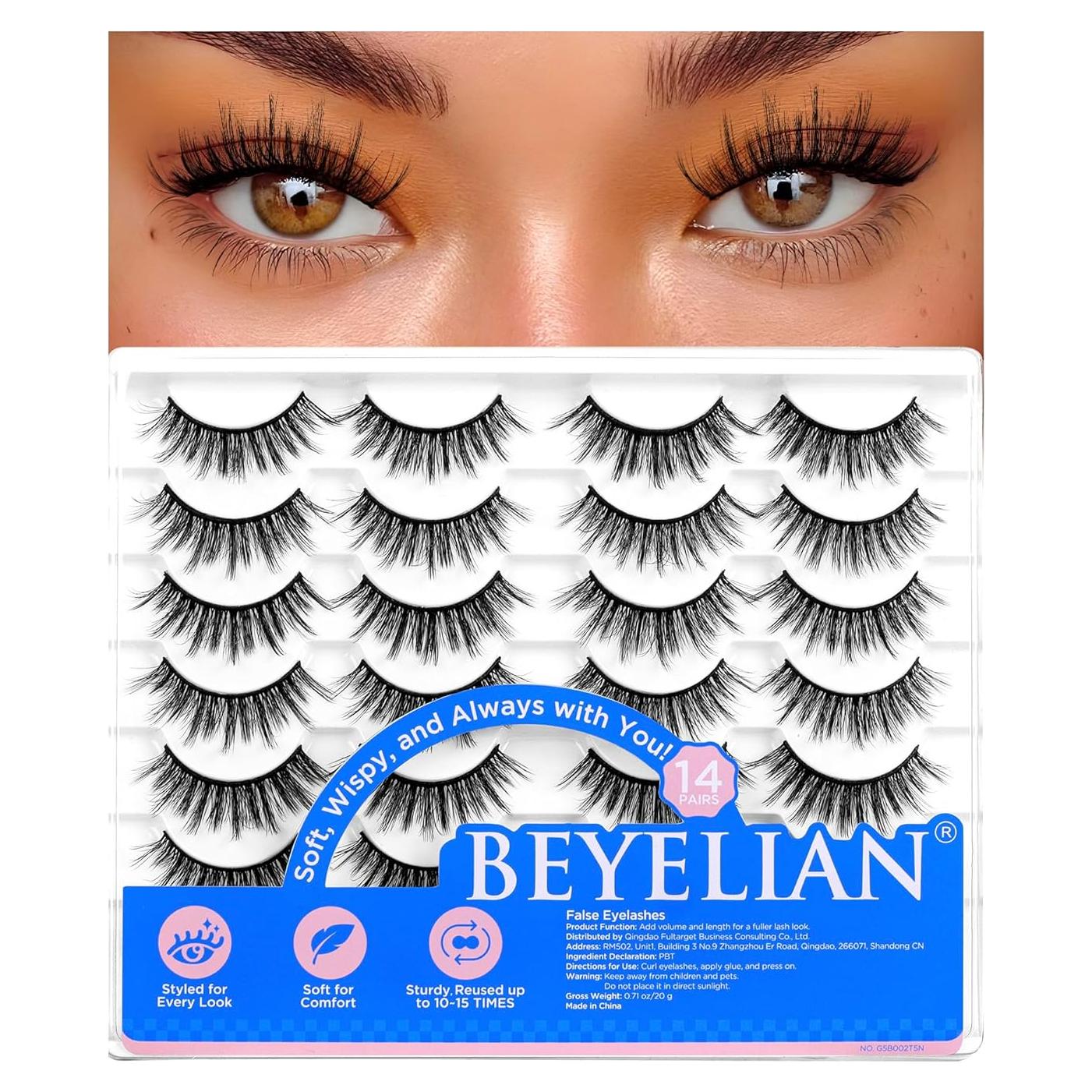 Pestañas Postizas BEYELIAN 14 Paquetes 12-18mm Suaves 3D