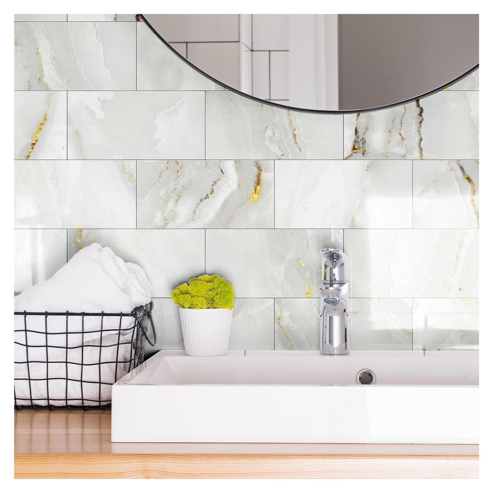 Paquete de 16 Azulejos Autoadhesivos Flicour 10x20 cm Blanco Dorado