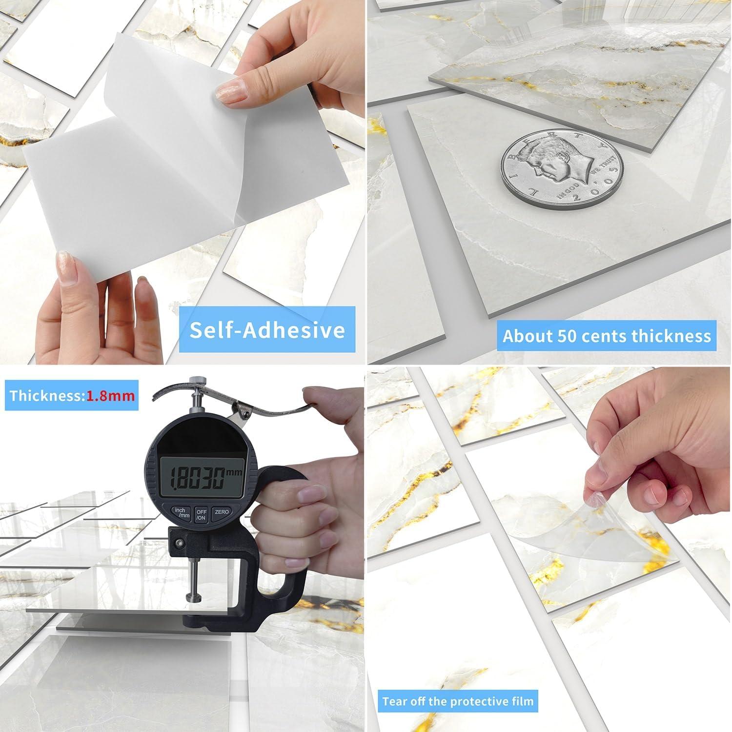 Paquete de 16 Azulejos Autoadhesivos Flicour 10x20 cm Blanco Dorado