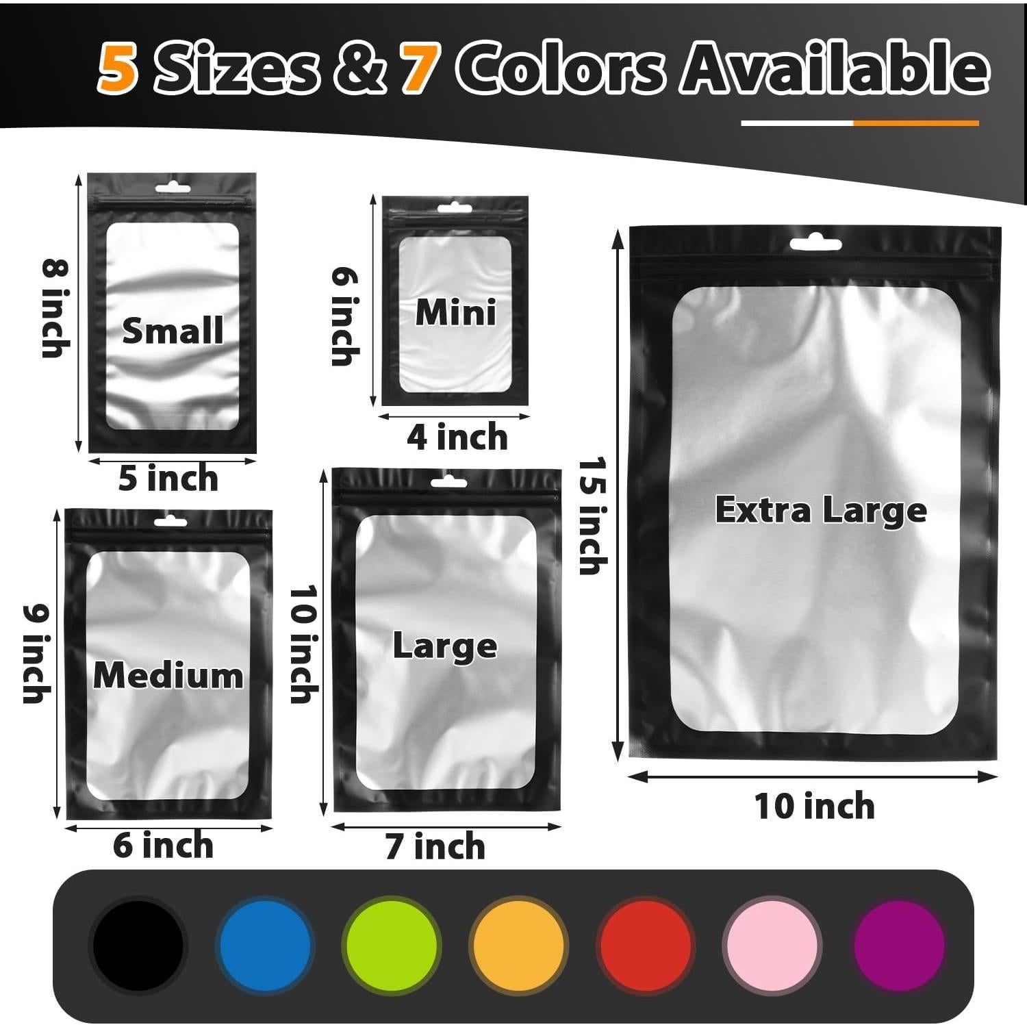 350 Bolsas Mylar Reutilizables 10x15 cm con Cierre Ziplock