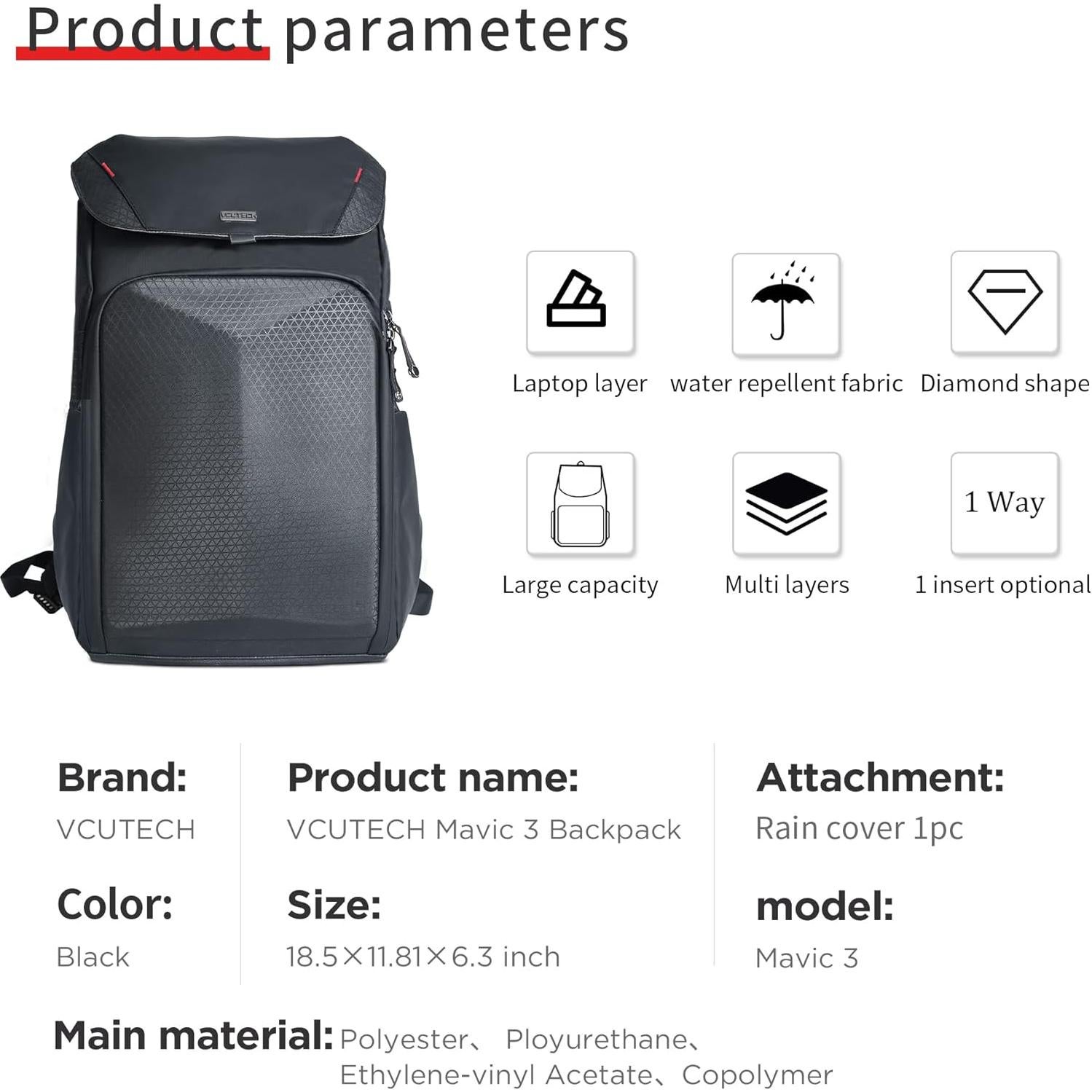 Mochila Resistente al Agua VCUTECH para DJI Mavic 3 47x30x16cm