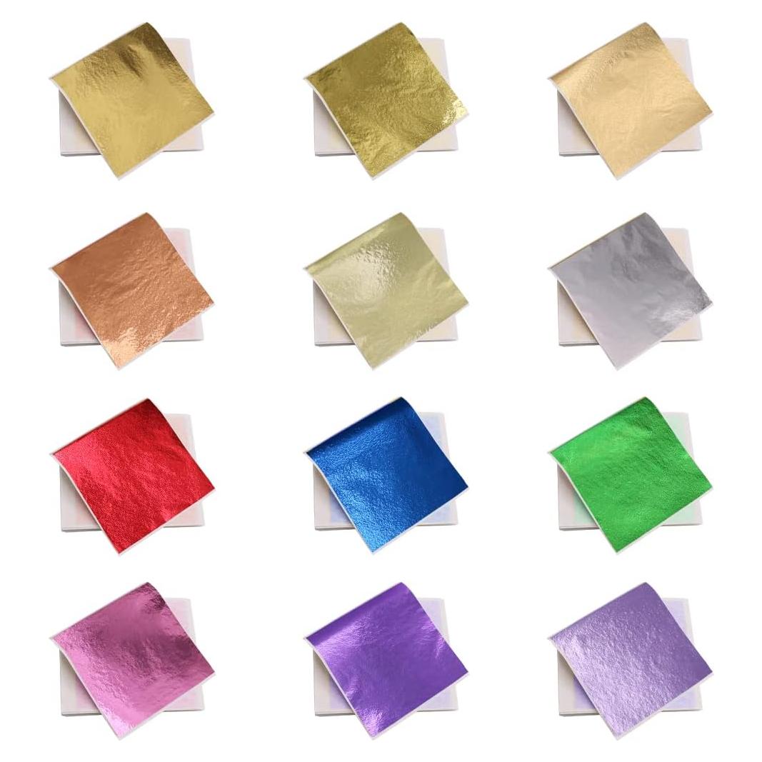 Hojas de Oro Imitación KINNO 12 Colores 600 Piezas 8 x 8.5 cm