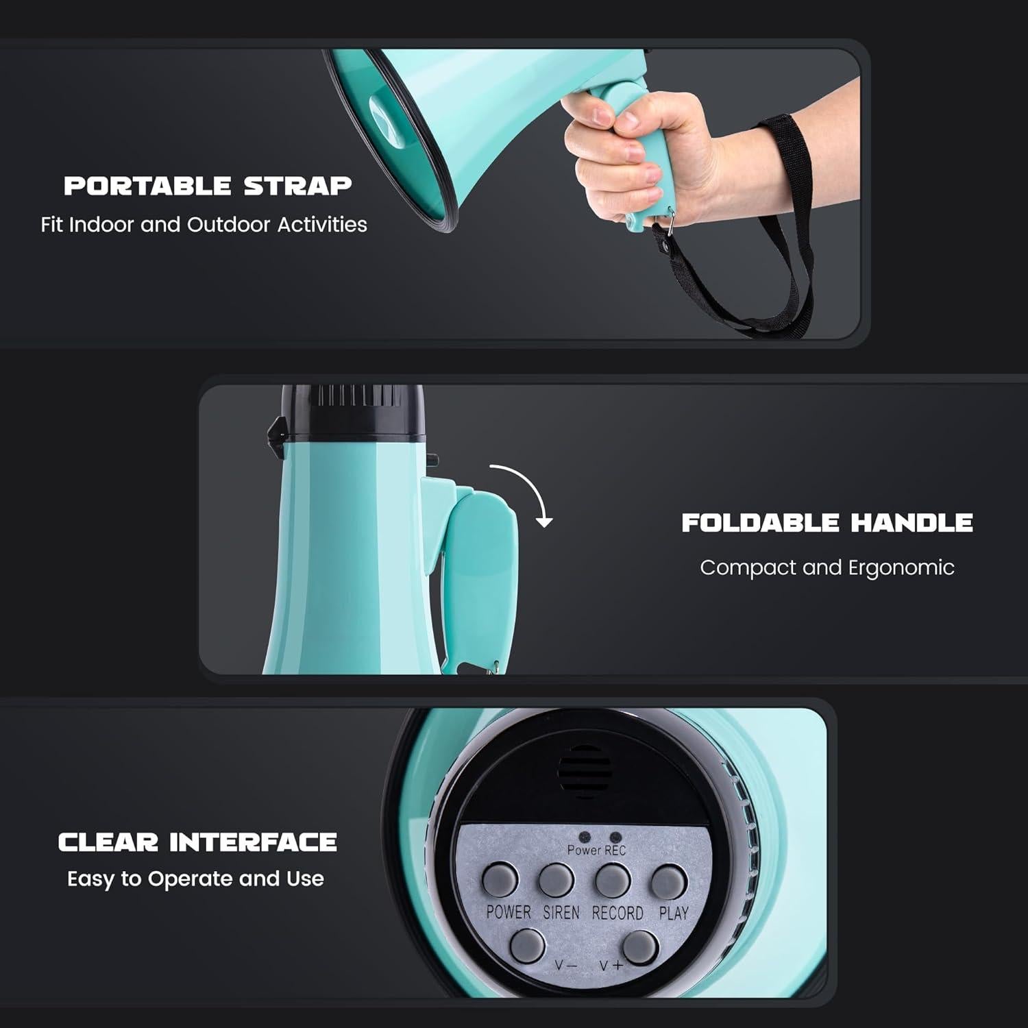 Megáfono Portátil MyMealivos 20W con Sirena y Grabación Verde