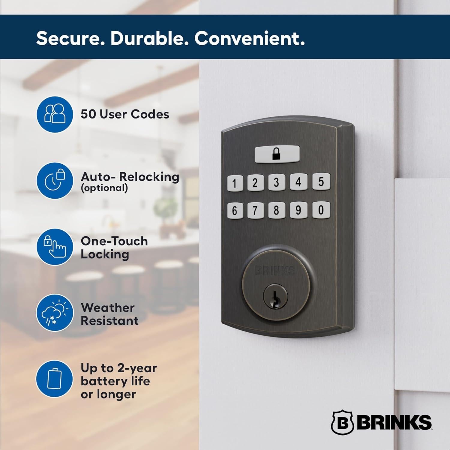 Cerradura Electrónica de Perno Brinks 4390, Alta Seguridad, Bronce Toscano