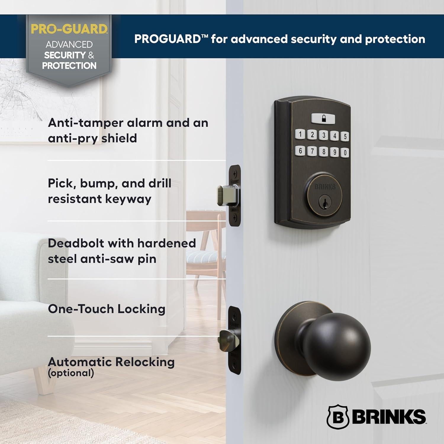Cerradura Electrónica de Perno Brinks 4390, Alta Seguridad, Bronce Toscano