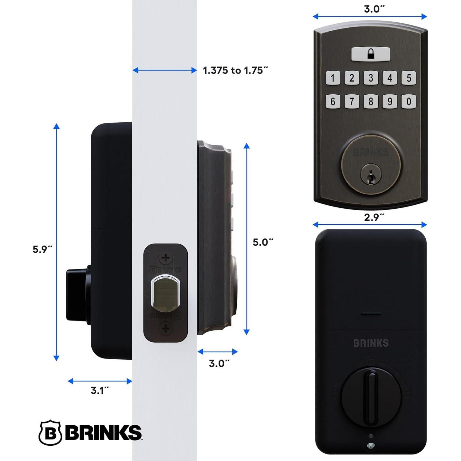 Cerradura Electrónica de Perno Brinks 4390, Alta Seguridad, Bronce Toscano