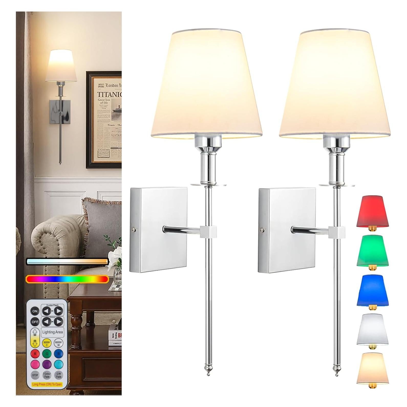 Apliques de Pared Inalámbricos Jengush 53.34 cm Plata - Juego de 2