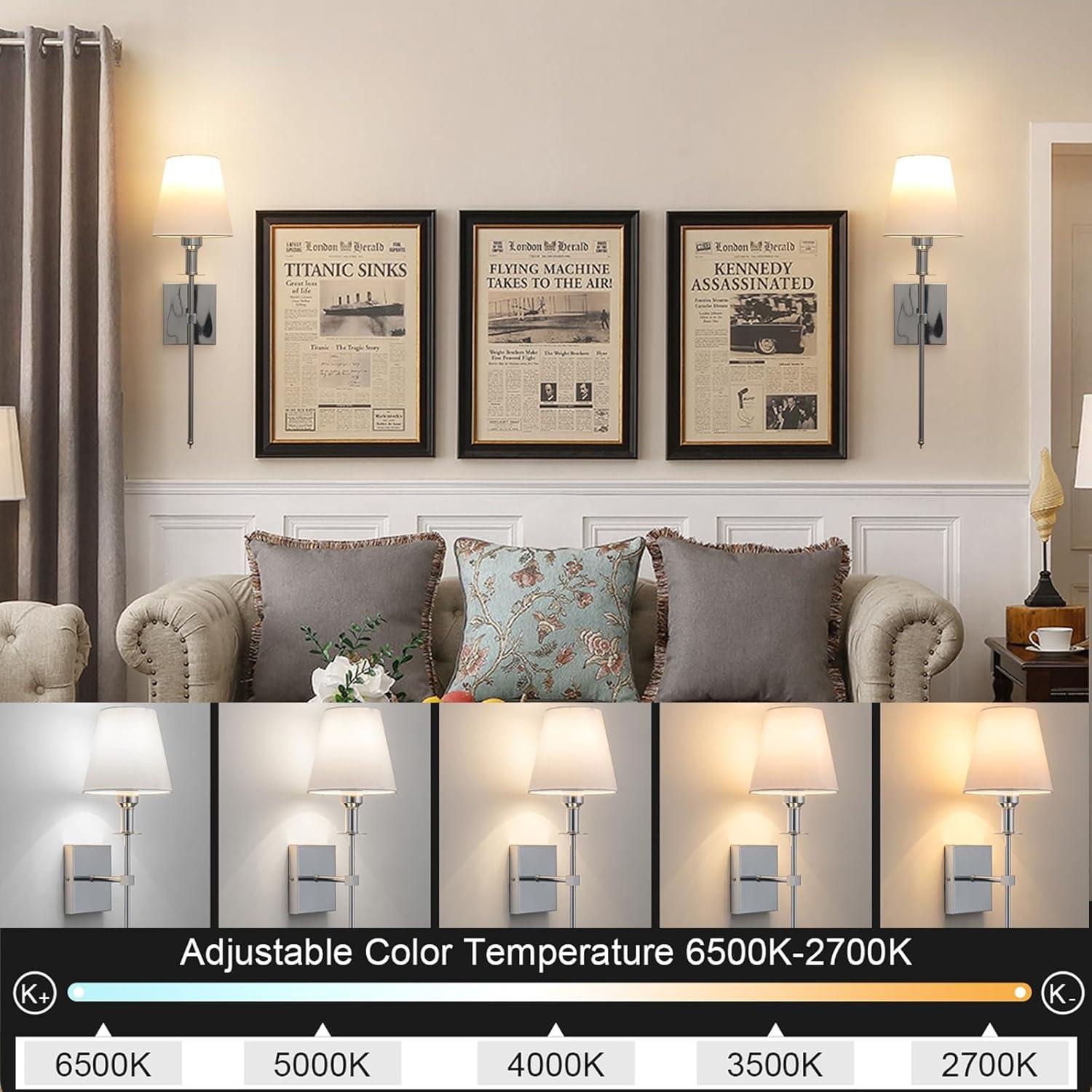 Apliques de Pared Inalámbricos Jengush 53.34 cm Plata - Juego de 2