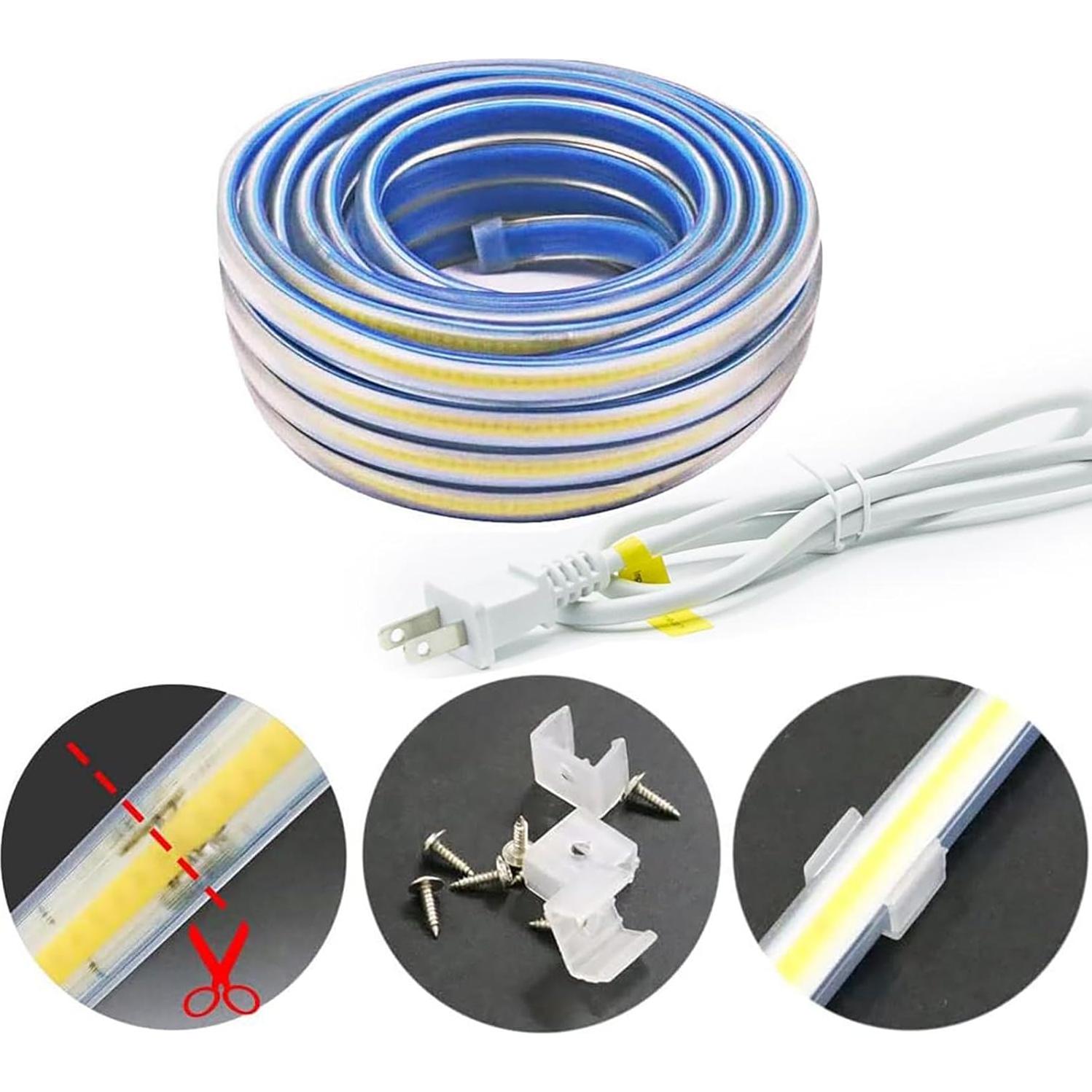 Tira de Luz LED COB 3000K 1m pcningled Impermeable 110V