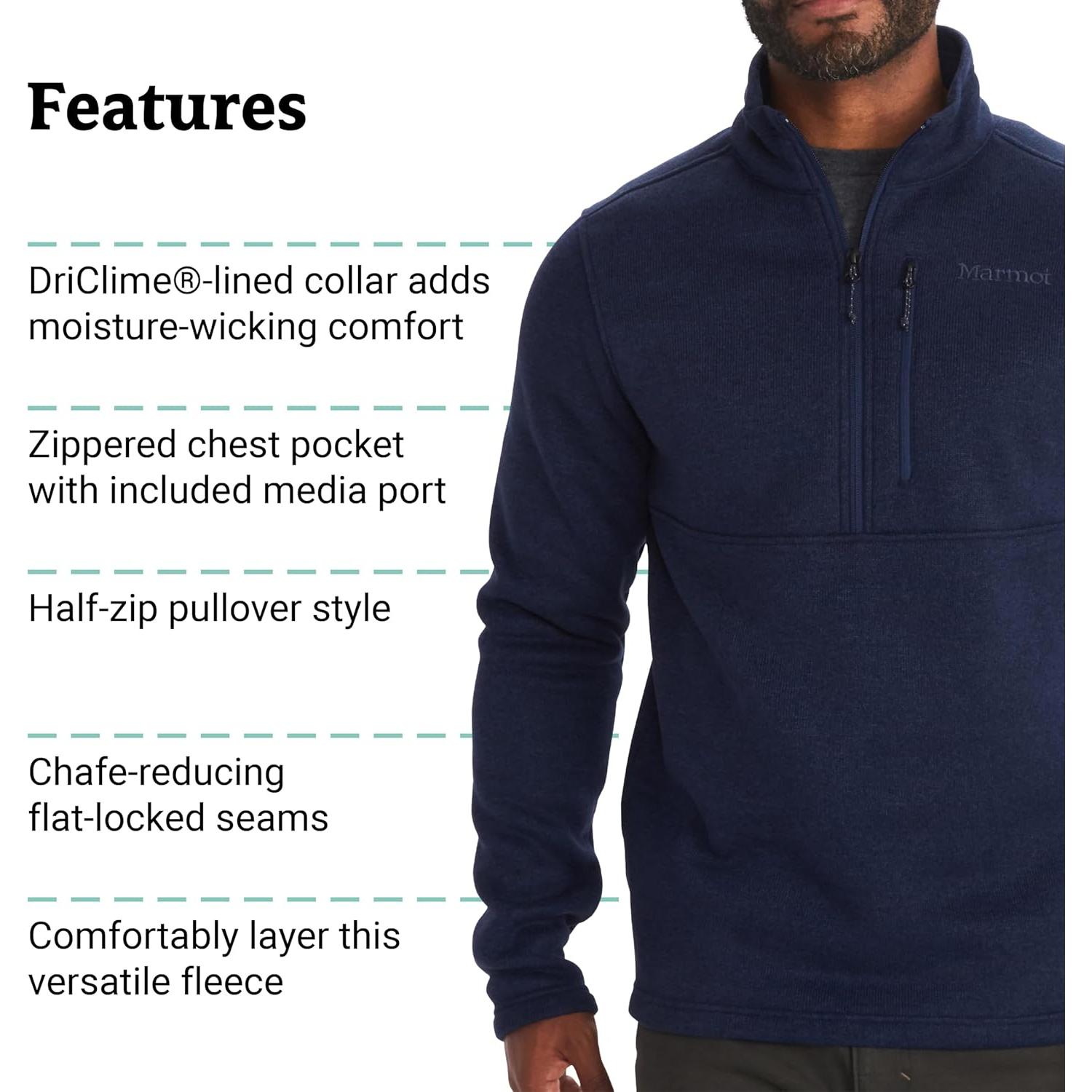 Suéter Polar Hombre Marmot Drop Line 1/2 Zip Navy 2975