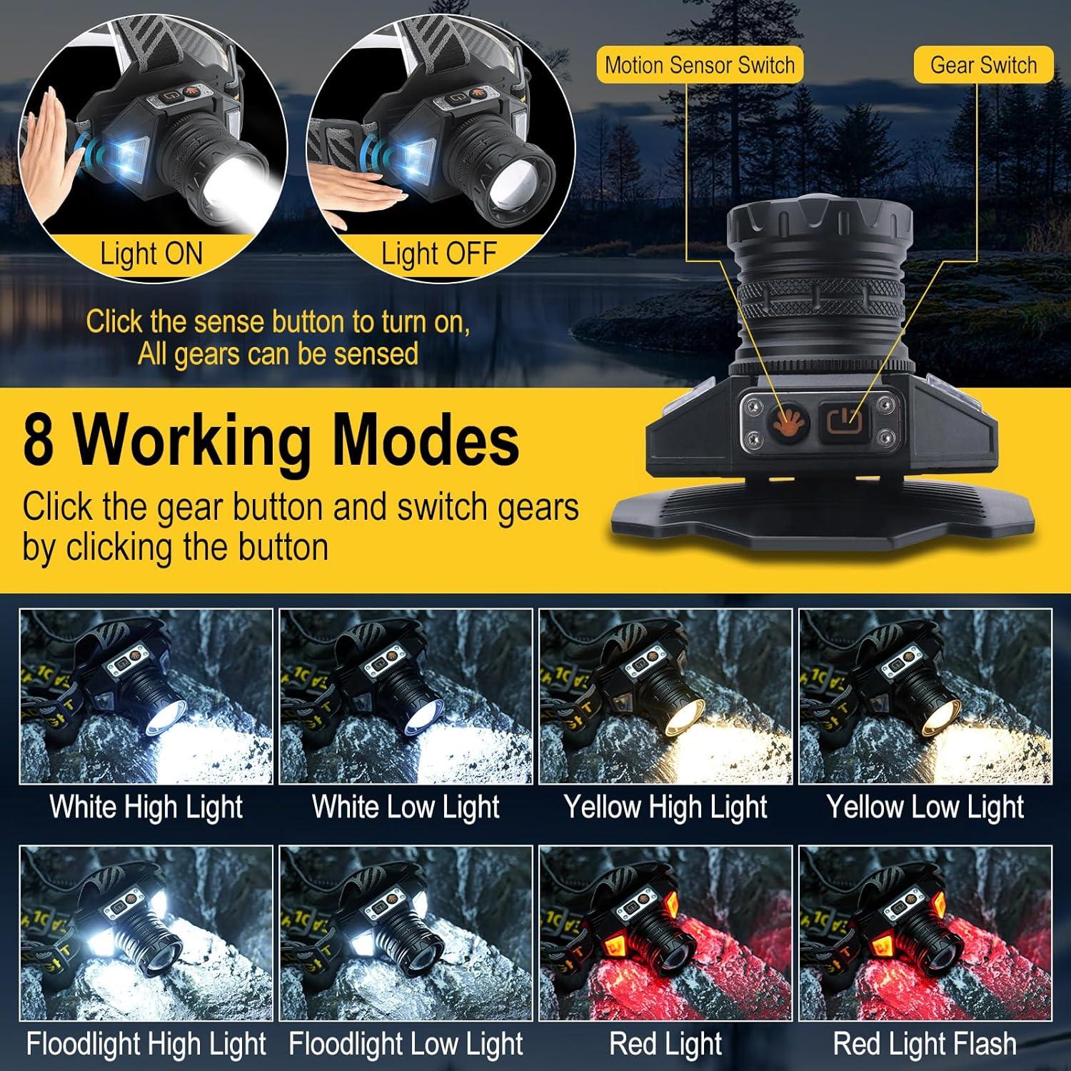 Linterna Frontal BORUIT T503B Recargable LED 8 Modos IPX4