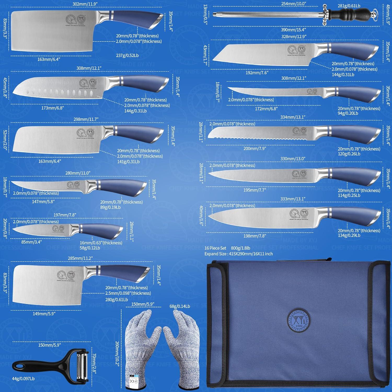 Conjunto de Cuchillos Profesionales XYJ 11 Piezas con Bolsa