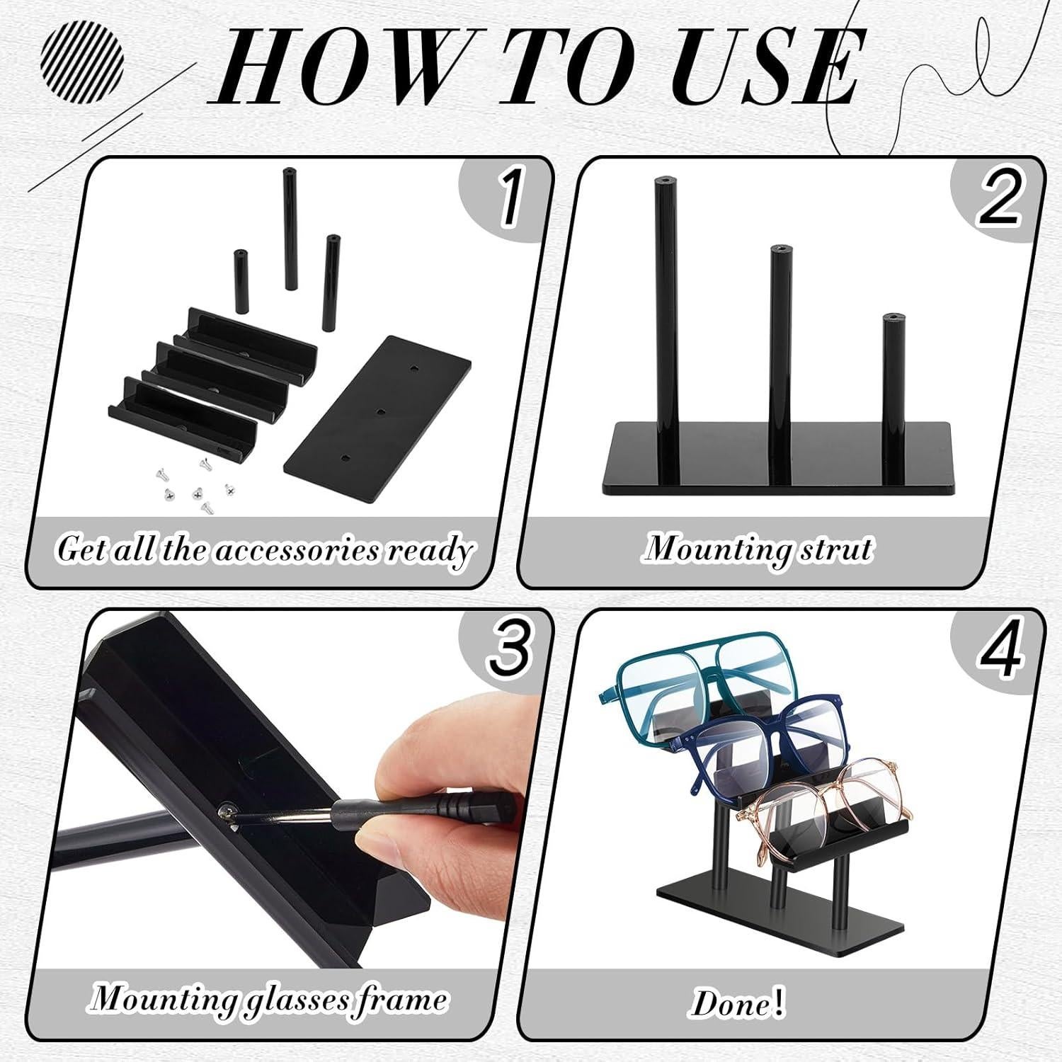 Soporte para Gafas Sintuff 4 Pcs 3 Niveles Acrílico Negro