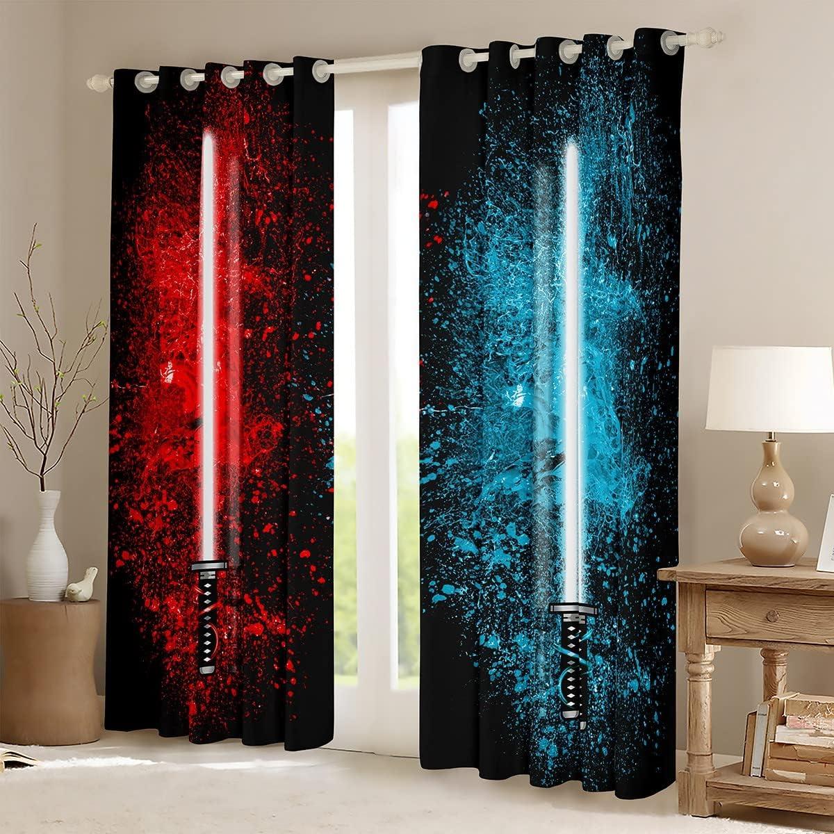 Cortinas Feelyou 42x84 Rojo Azul Modernas 2 Paneles