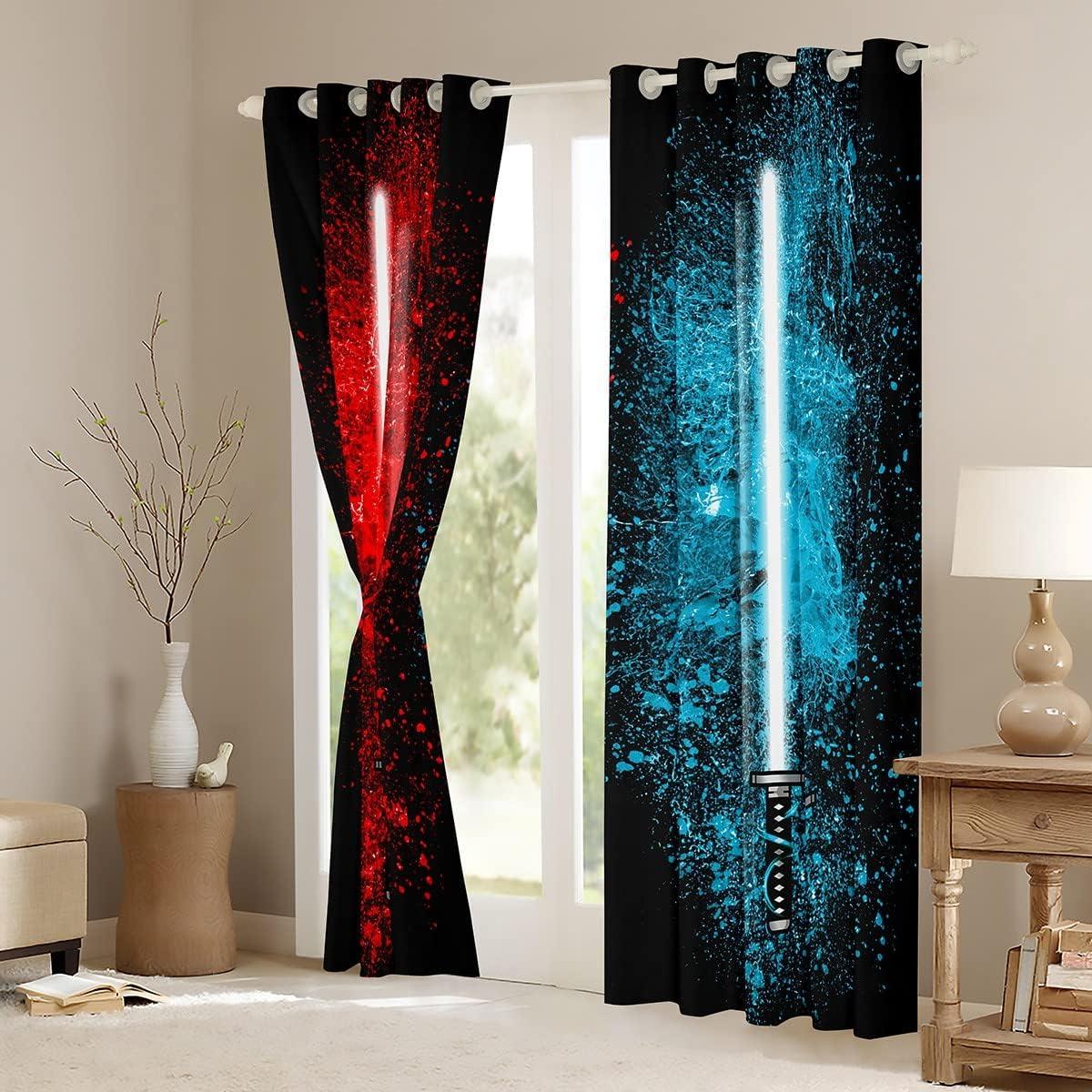 Cortinas Feelyou 42x84 Rojo Azul Modernas 2 Paneles