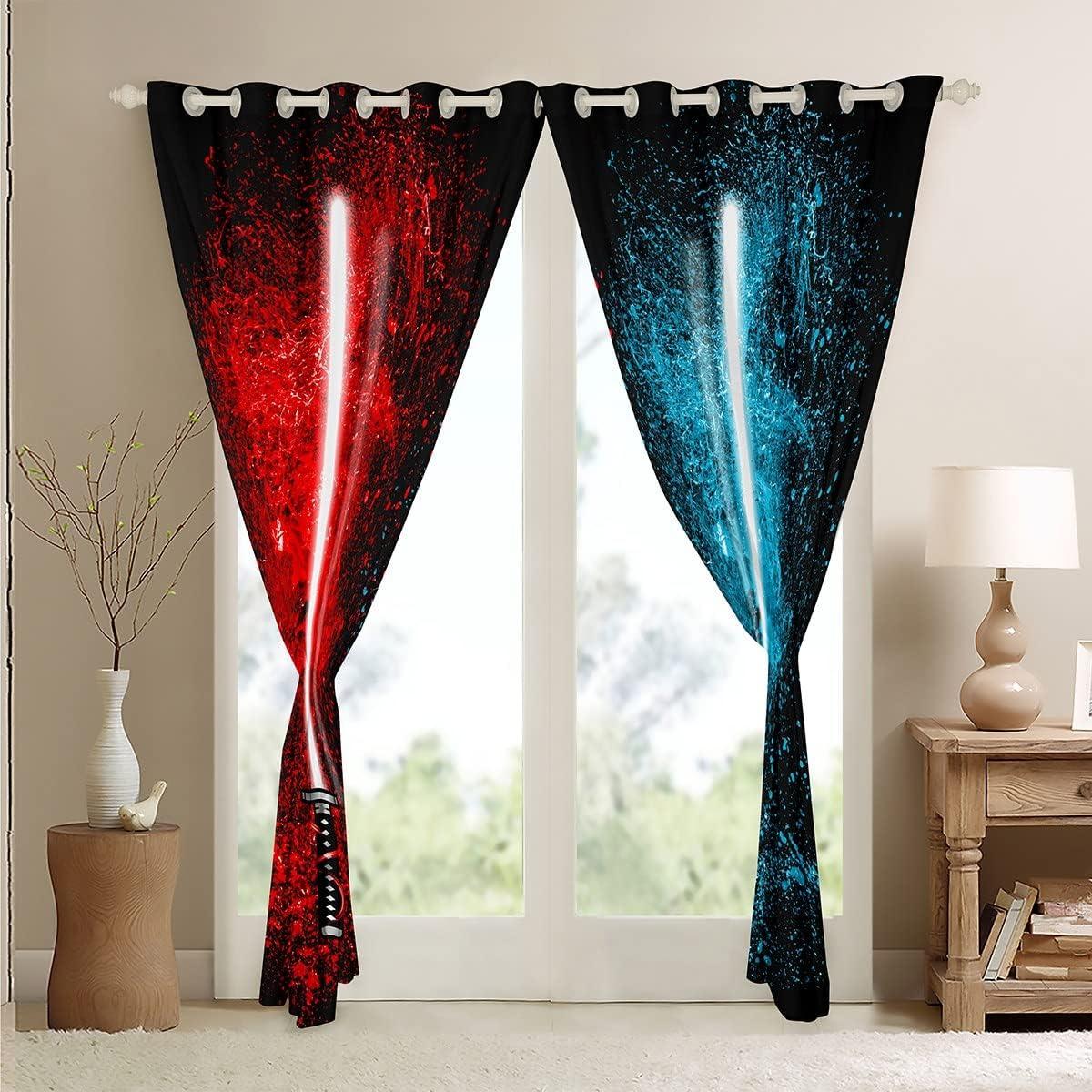 Cortinas Feelyou 42x84 Rojo Azul Modernas 2 Paneles