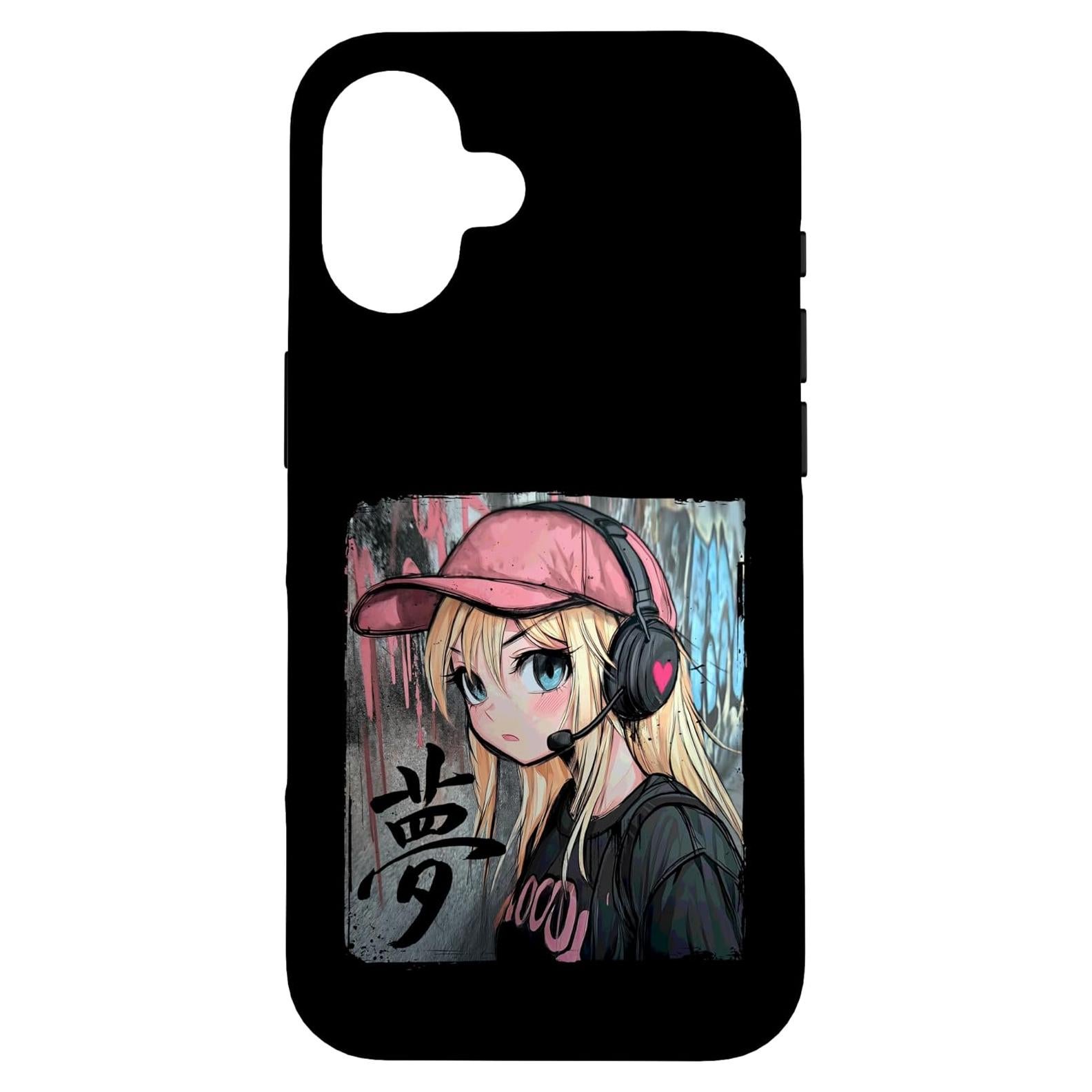 Funda para iPhone 16 Chica Anime Linda con Auriculares