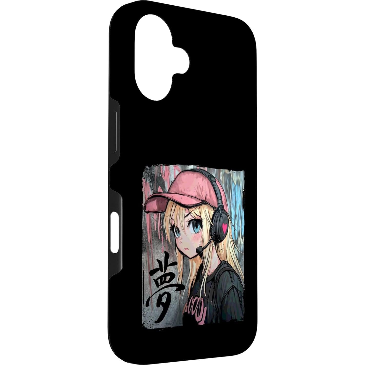 Funda para iPhone 16 Chica Anime Linda con Auriculares