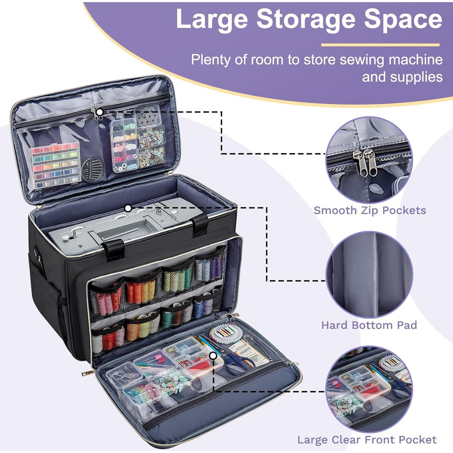 Funda para Máquina de Coser Negra con Base Desmontable y Almacenamiento