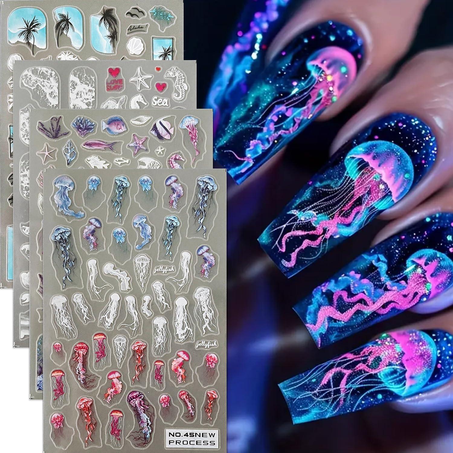 Calcomanías de Uñas 3D TANYOOTO Tema Oceánico 4 Hojas