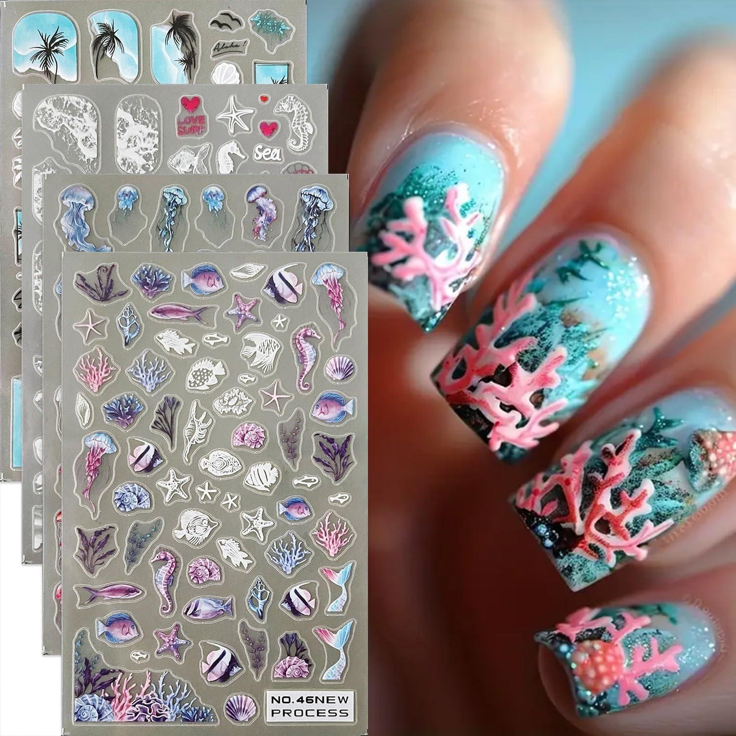 Calcomanías de Uñas 3D TANYOOTO Tema Oceánico 4 Hojas