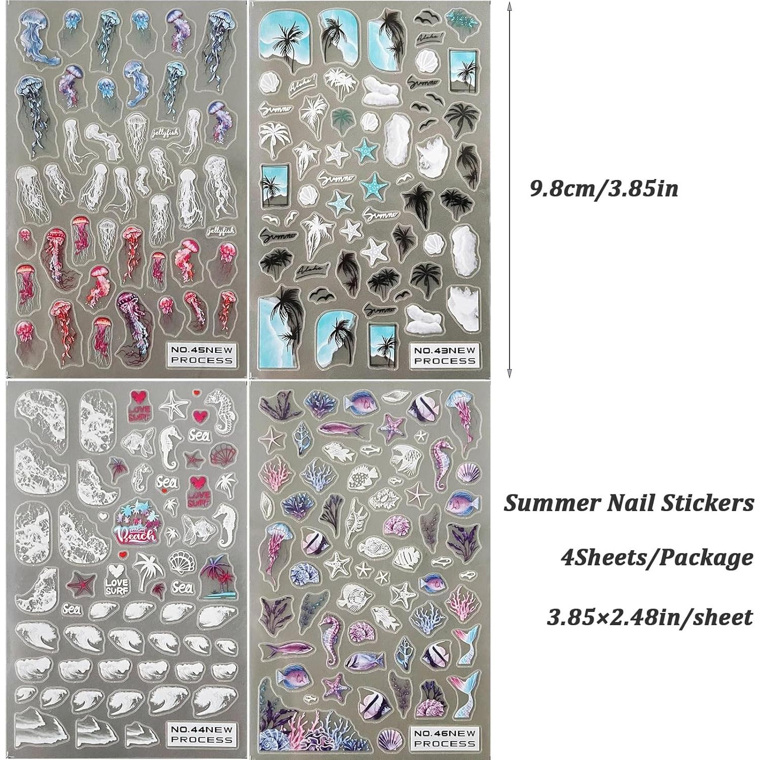 Calcomanías de Uñas 3D TANYOOTO Tema Oceánico 4 Hojas