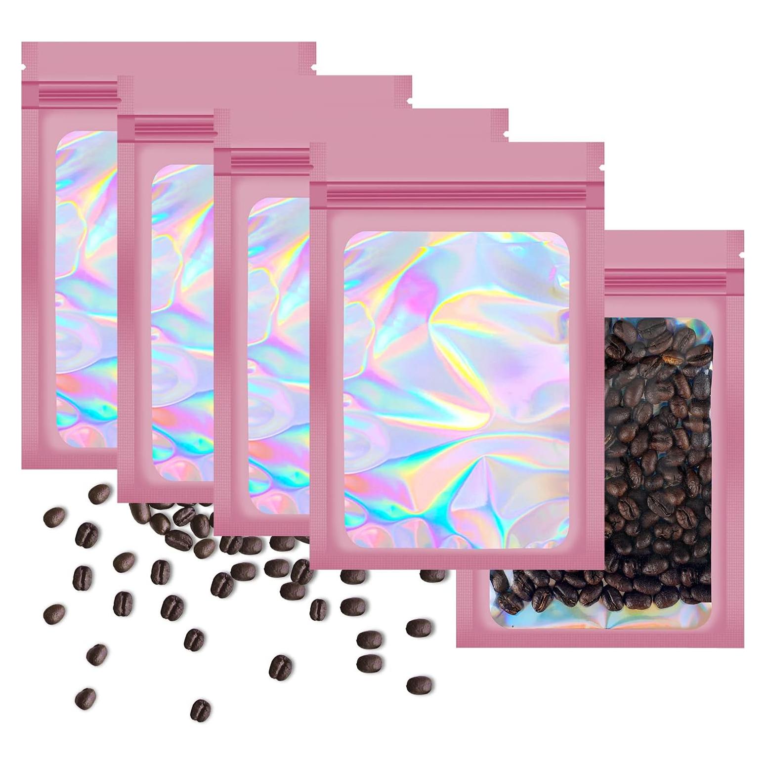 100 Bolsas Mylar Rosa Reutilizables a Prueba de Olores 6x10 cm