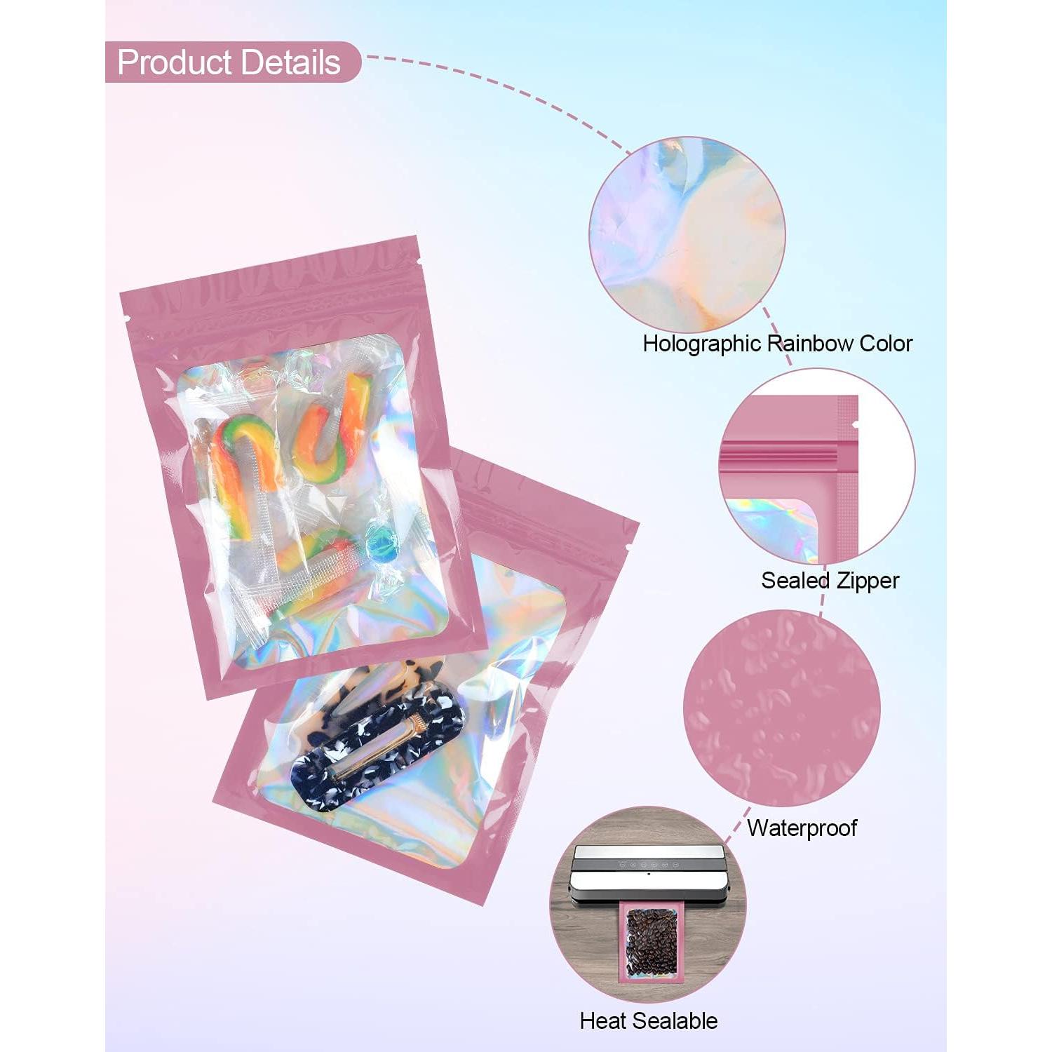 100 Bolsas Mylar Rosa Reutilizables a Prueba de Olores 6x10 cm