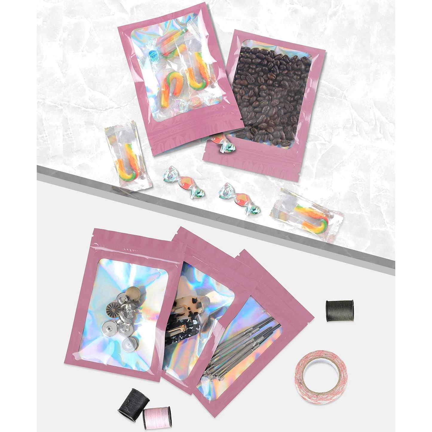 100 Bolsas Mylar Rosa Reutilizables a Prueba de Olores 6x10 cm