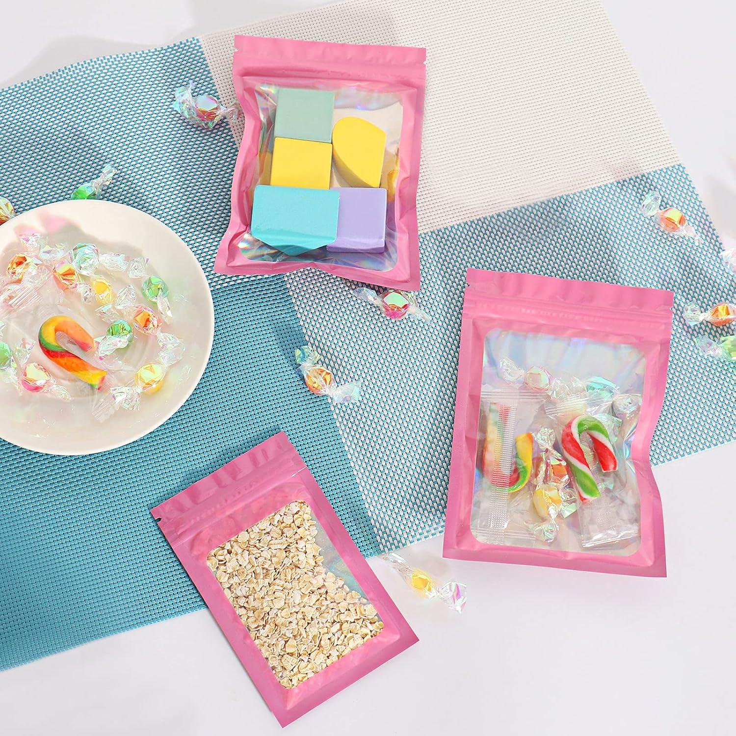 100 Bolsas Mylar Rosa Reutilizables a Prueba de Olores 6x10 cm