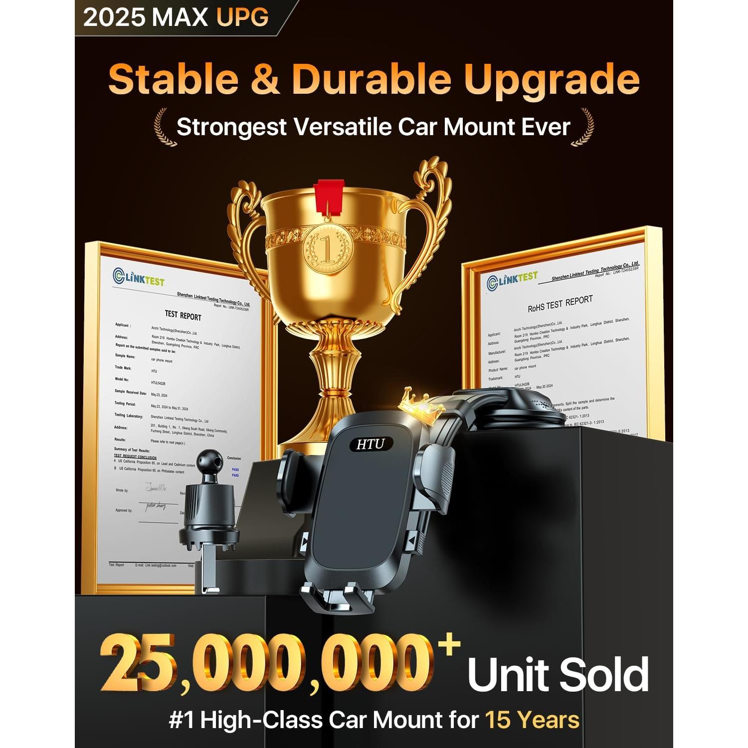 Soporte para Teléfono de Coche HTU 4 en 1 Negro - Ventosa Fuerte