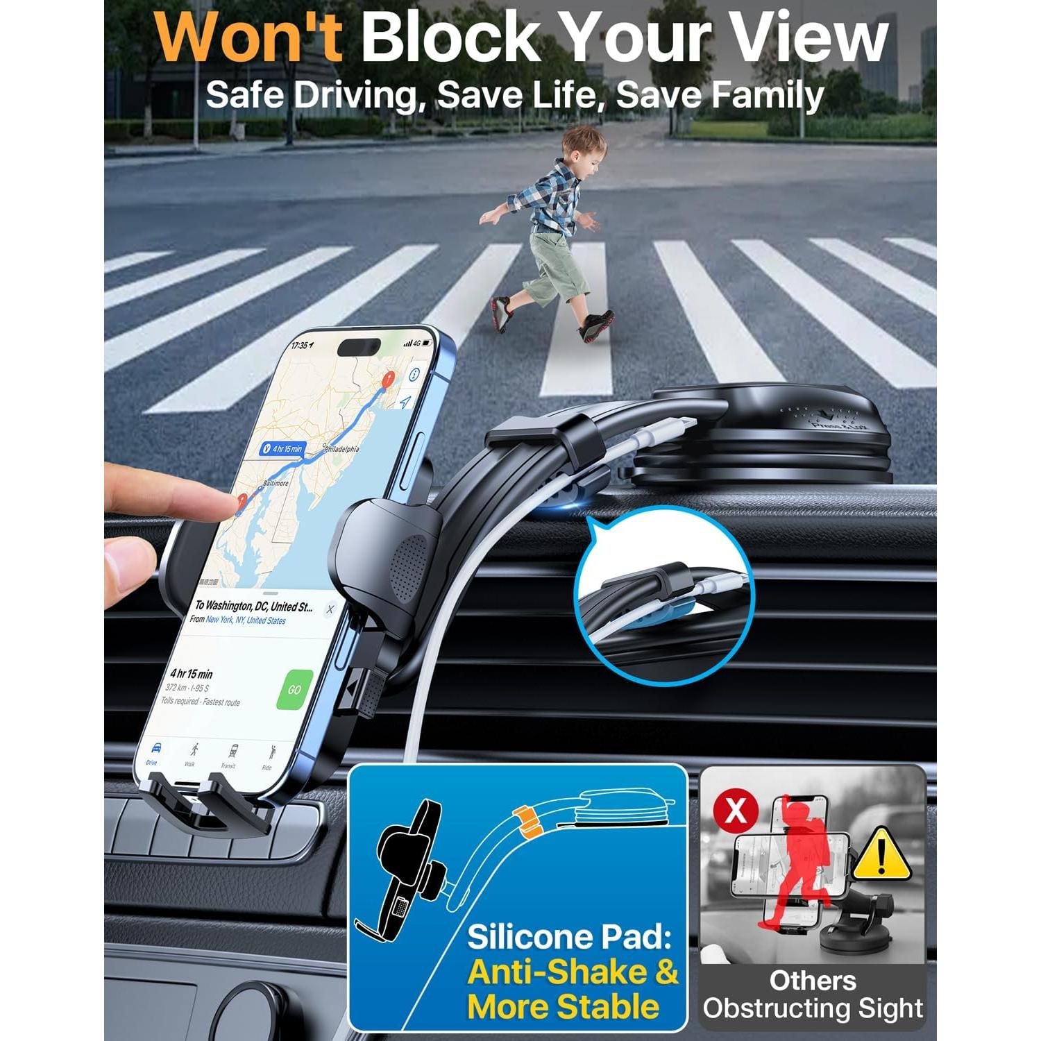 Soporte para Teléfono de Coche HTU 4 en 1 Negro - Ventosa Fuerte