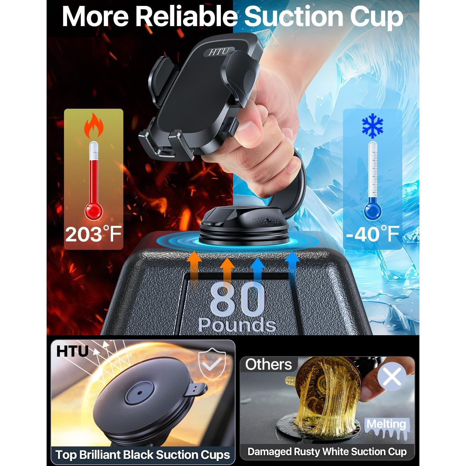 Soporte para Teléfono de Coche HTU 4 en 1 Negro - Ventosa Fuerte