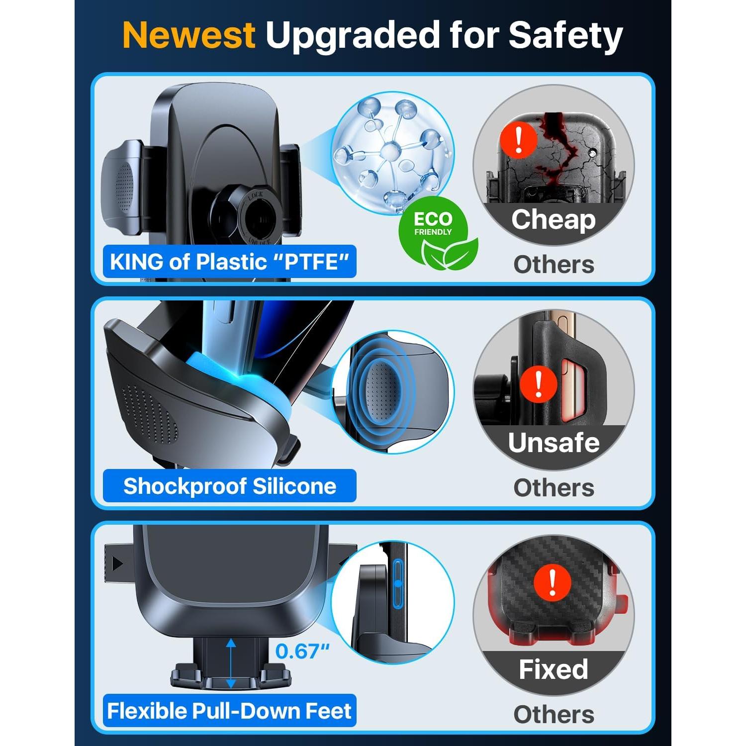 Soporte para Teléfono de Coche HTU 4 en 1 Negro - Ventosa Fuerte