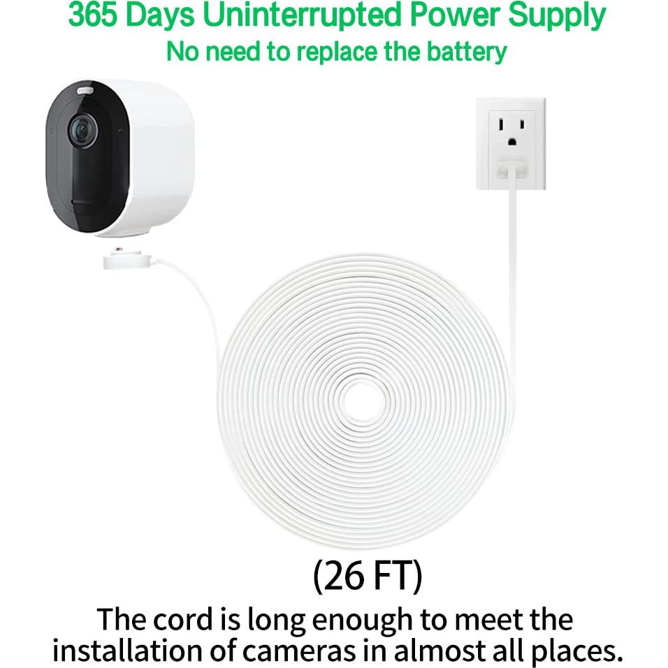 Adaptador de Corriente y Cable de Carga Magnético 8m JJMASEE para Arlo Pro 3/4/5S/Ultra