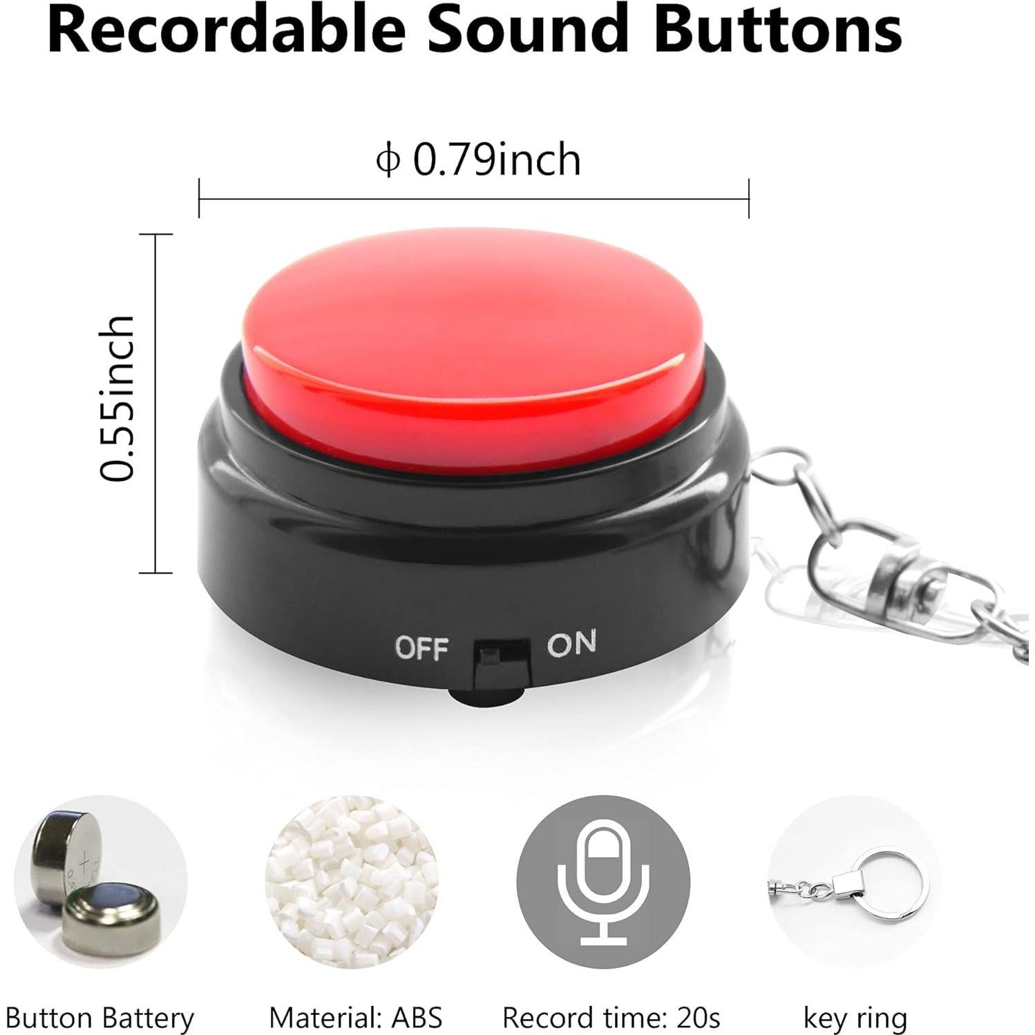 Botón Hablante Grabable 20s Henan - Paquete de 2 Rojo y Negro