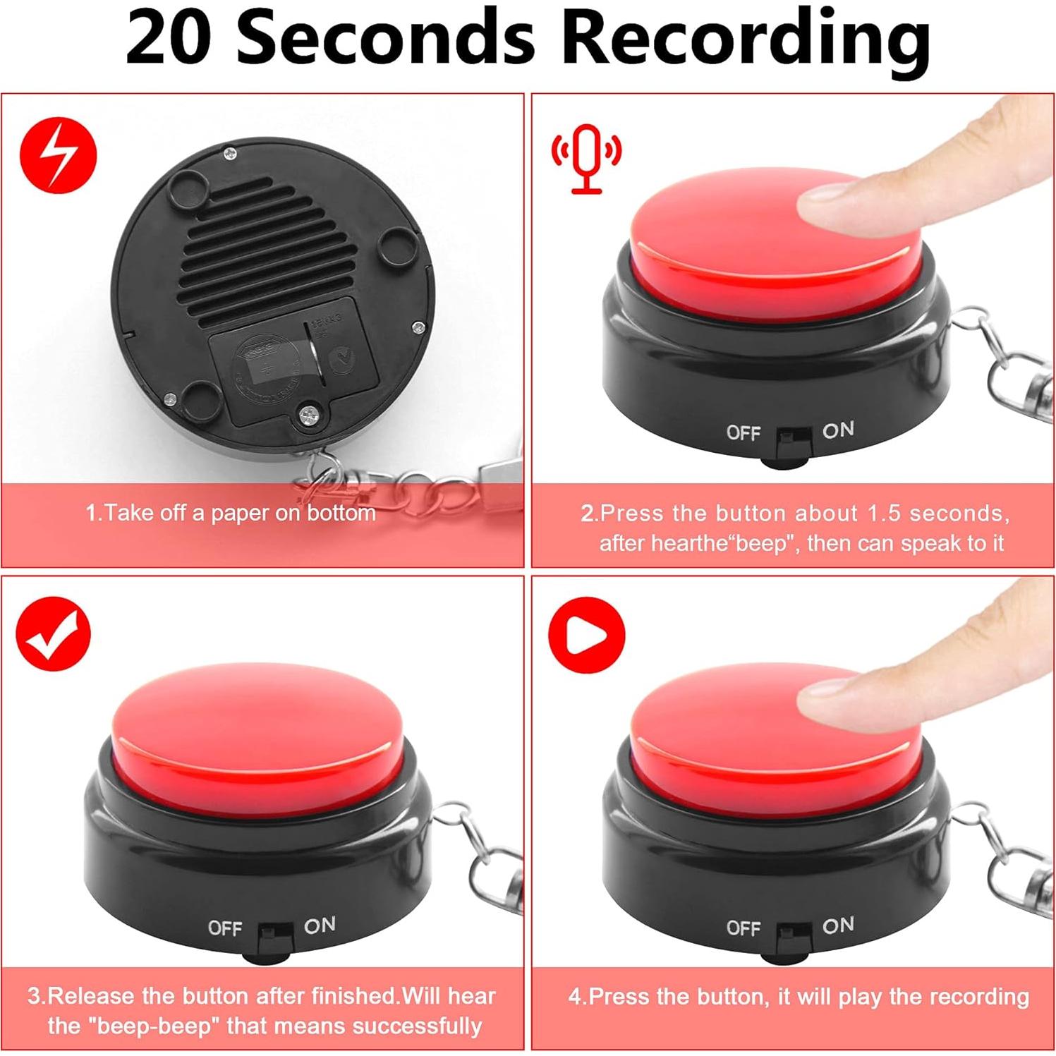 Botón Hablante Grabable 20s Henan - Paquete de 2 Rojo y Negro