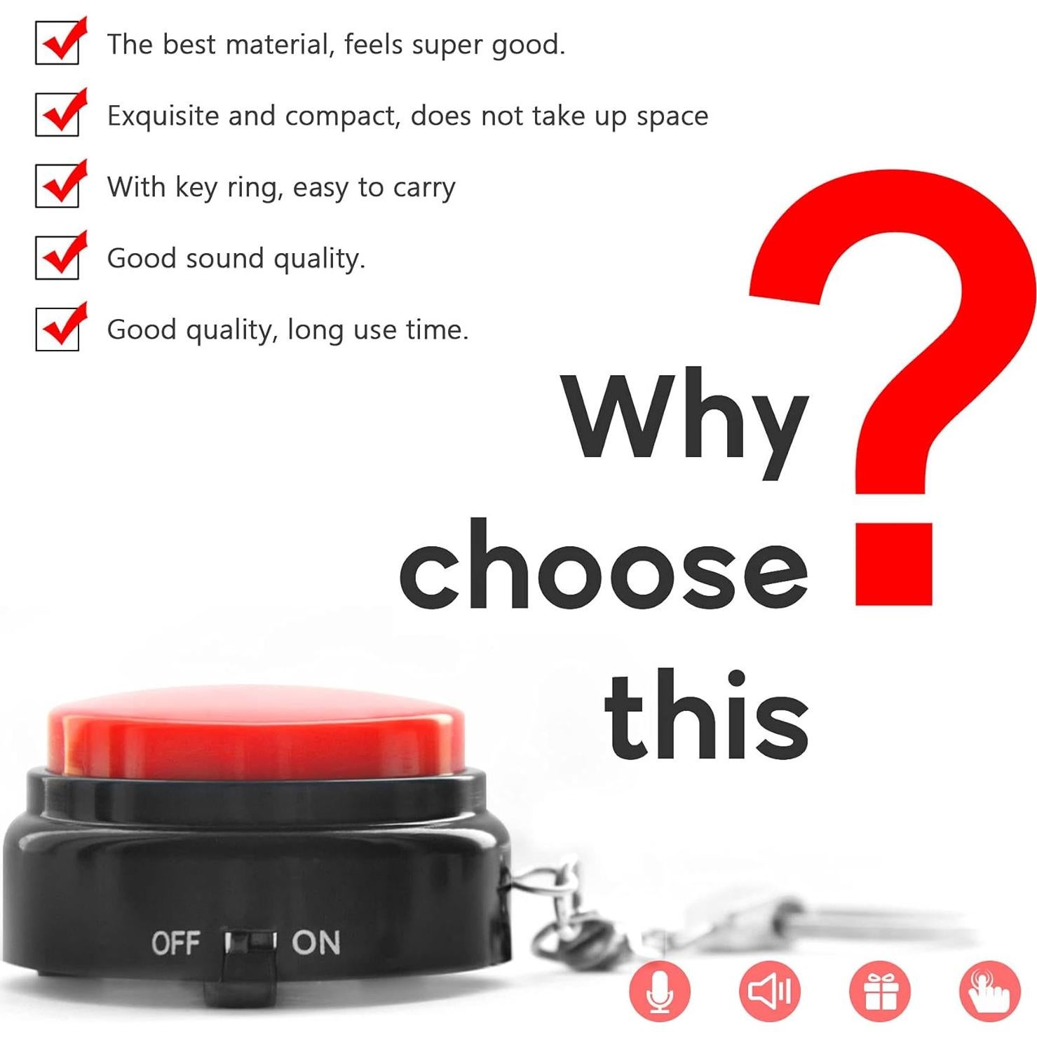 Botón Hablante Grabable 20s Henan - Paquete de 2 Rojo y Negro