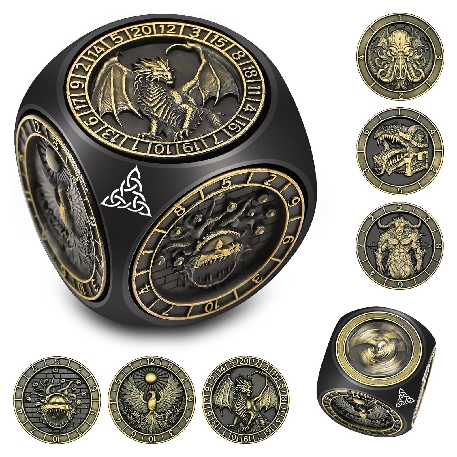 Dados Giratorios Wunhunew 7 en 1 Metal 3D D&D Negro