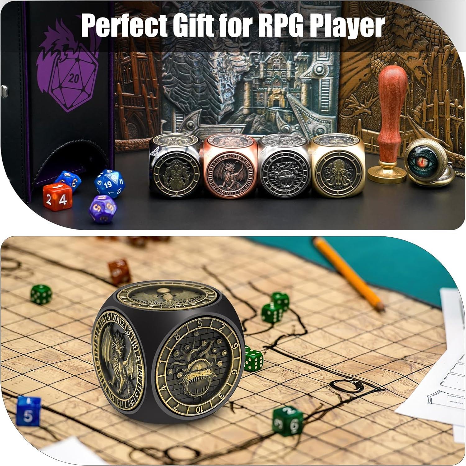 Dados Giratorios Wunhunew 7 en 1 Metal 3D D&D Negro