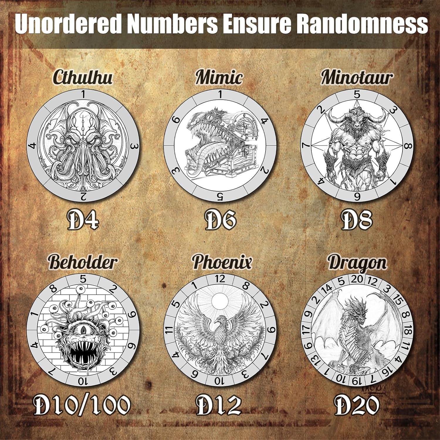 Dados Giratorios Wunhunew 7 en 1 Metal 3D D&D Negro