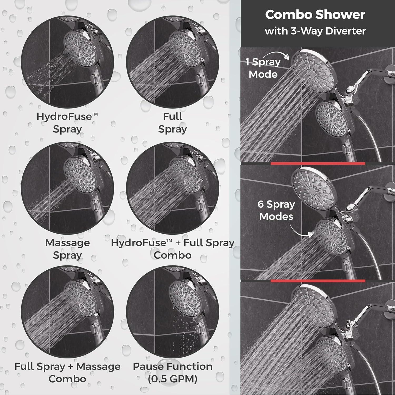 Cabezal de Ducha y Mano Pfister HydroFuse 6 Funciones Cromo