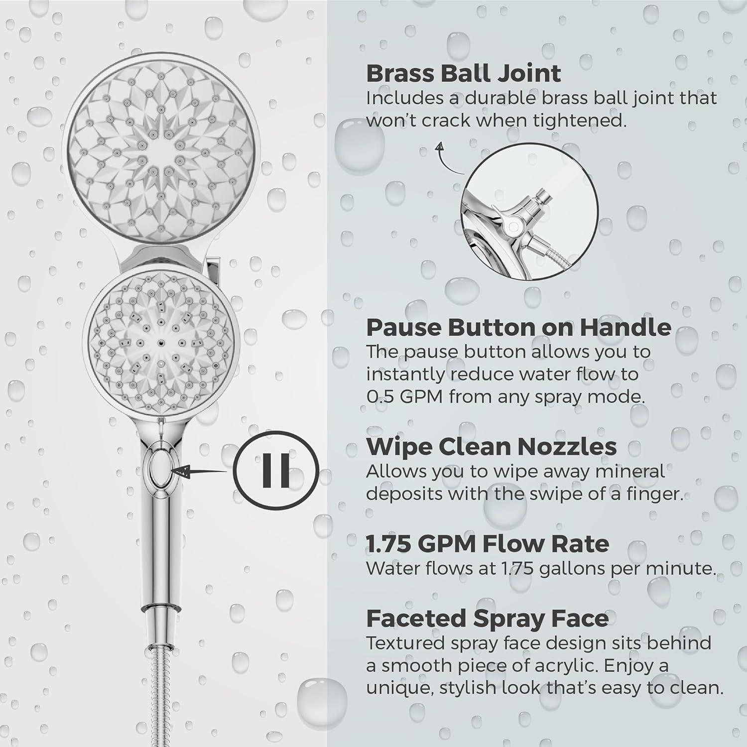 Cabezal de Ducha y Mano Pfister HydroFuse 6 Funciones Cromo