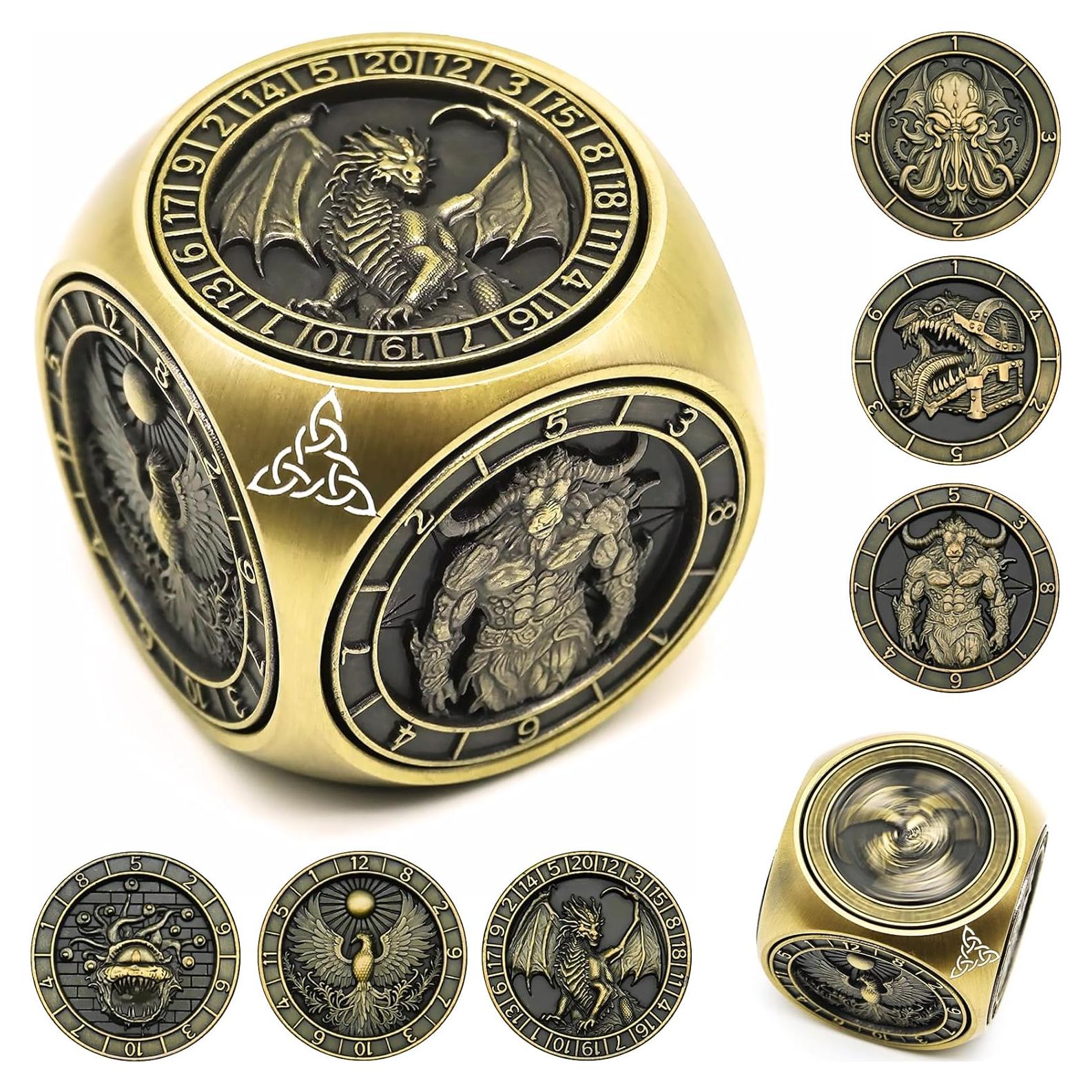 Dados Giratorios Wunhunew 7 en 1 de Metal Bronce para RPG