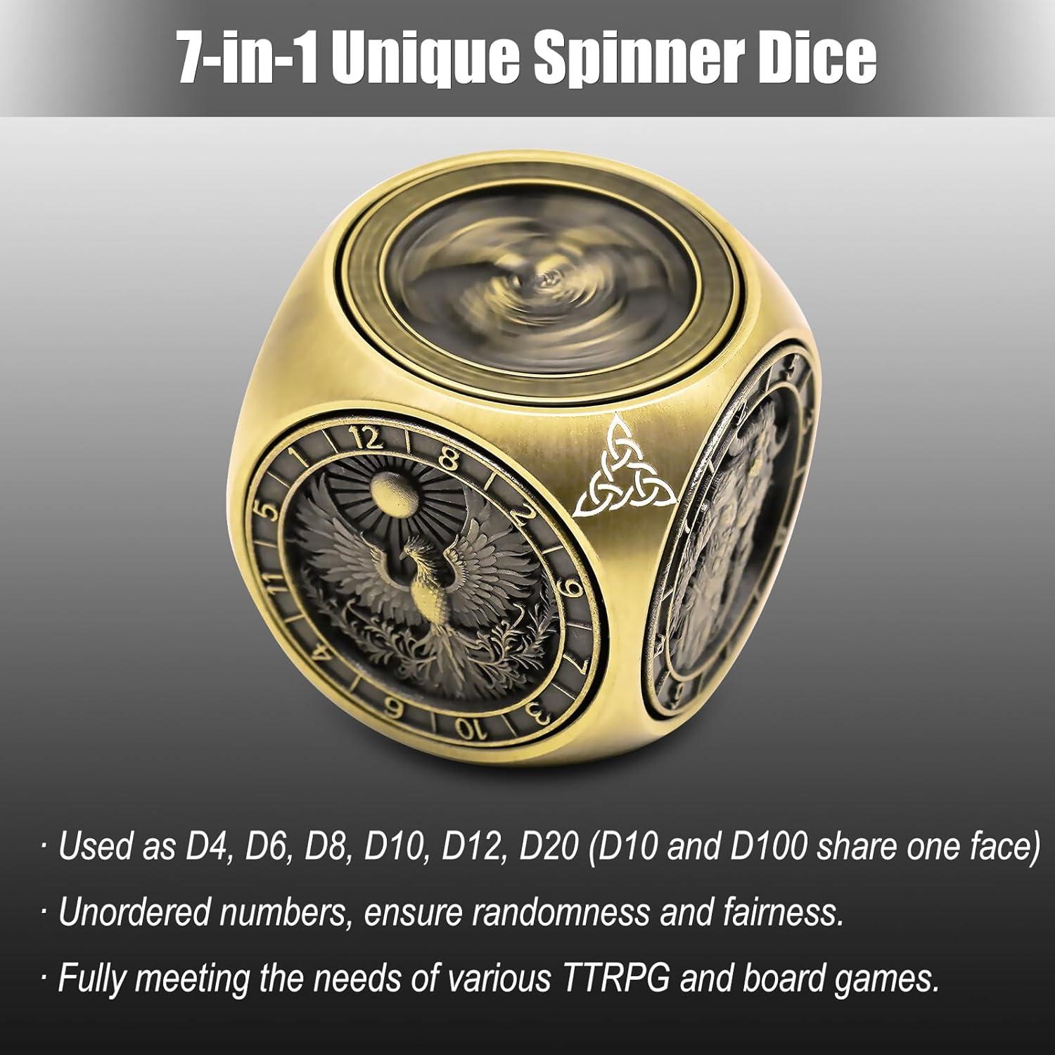 Dados Giratorios Wunhunew 7 en 1 de Metal Bronce para RPG
