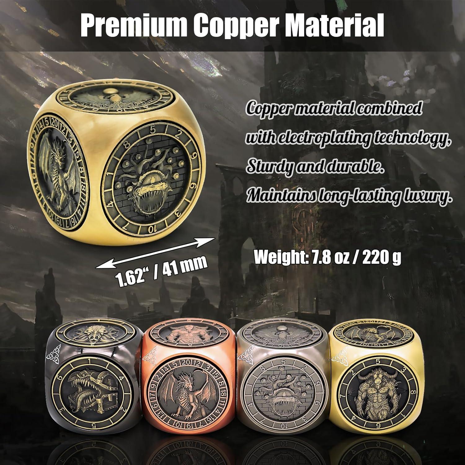 Dados Giratorios Wunhunew 7 en 1 de Metal Bronce para RPG