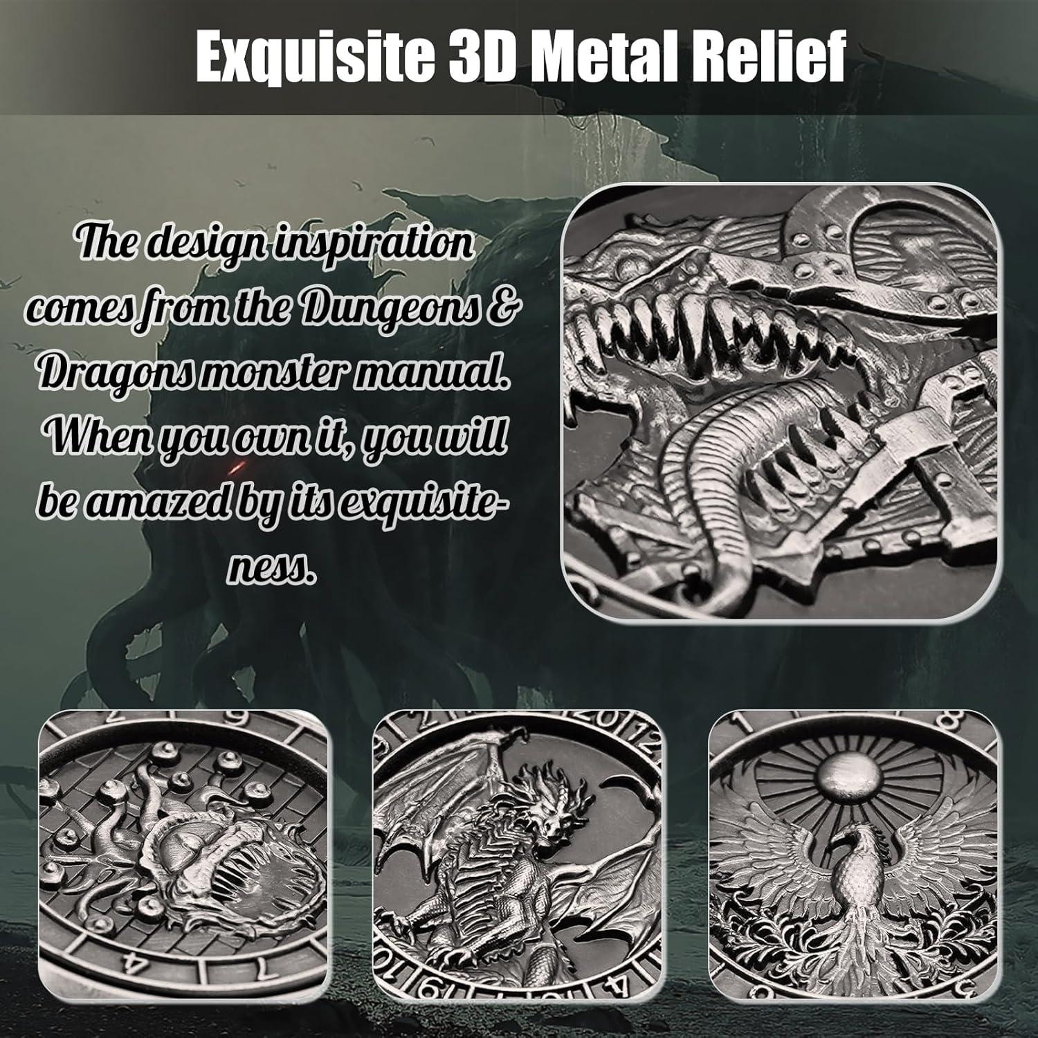 Dados Giratorios Wunhunew 7 en 1 Metal 3D Plata para RPG